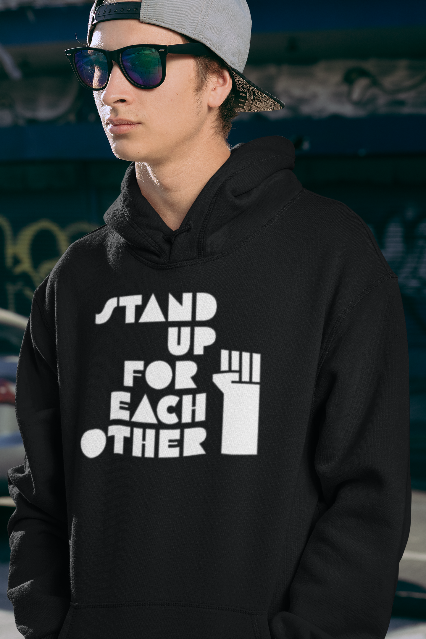 Stand Up For Each Other Social Justice Unisex Black Graphic Hoodie