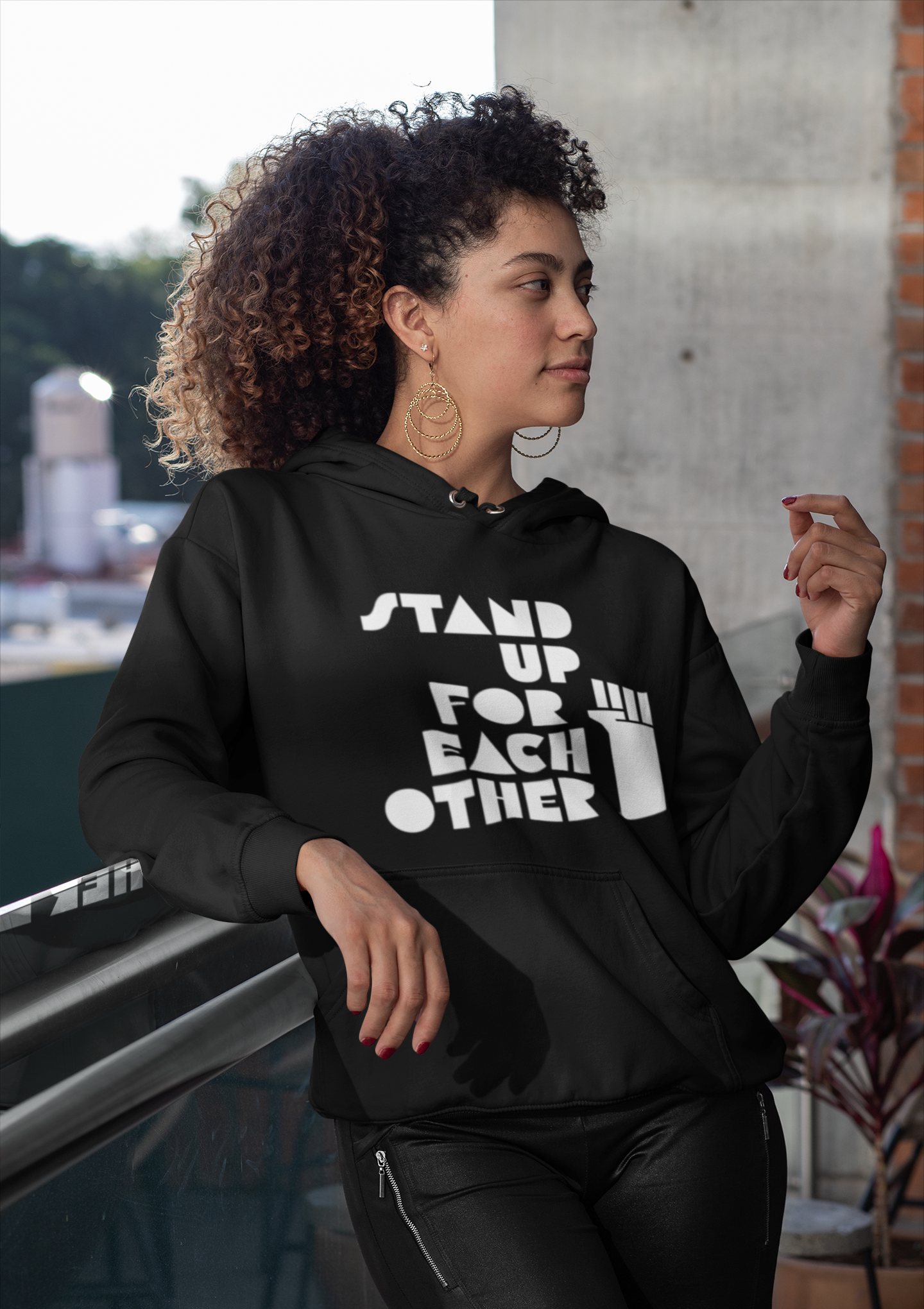 Stand Up For Each Other Social Justice Unisex Black Graphic Hoodie