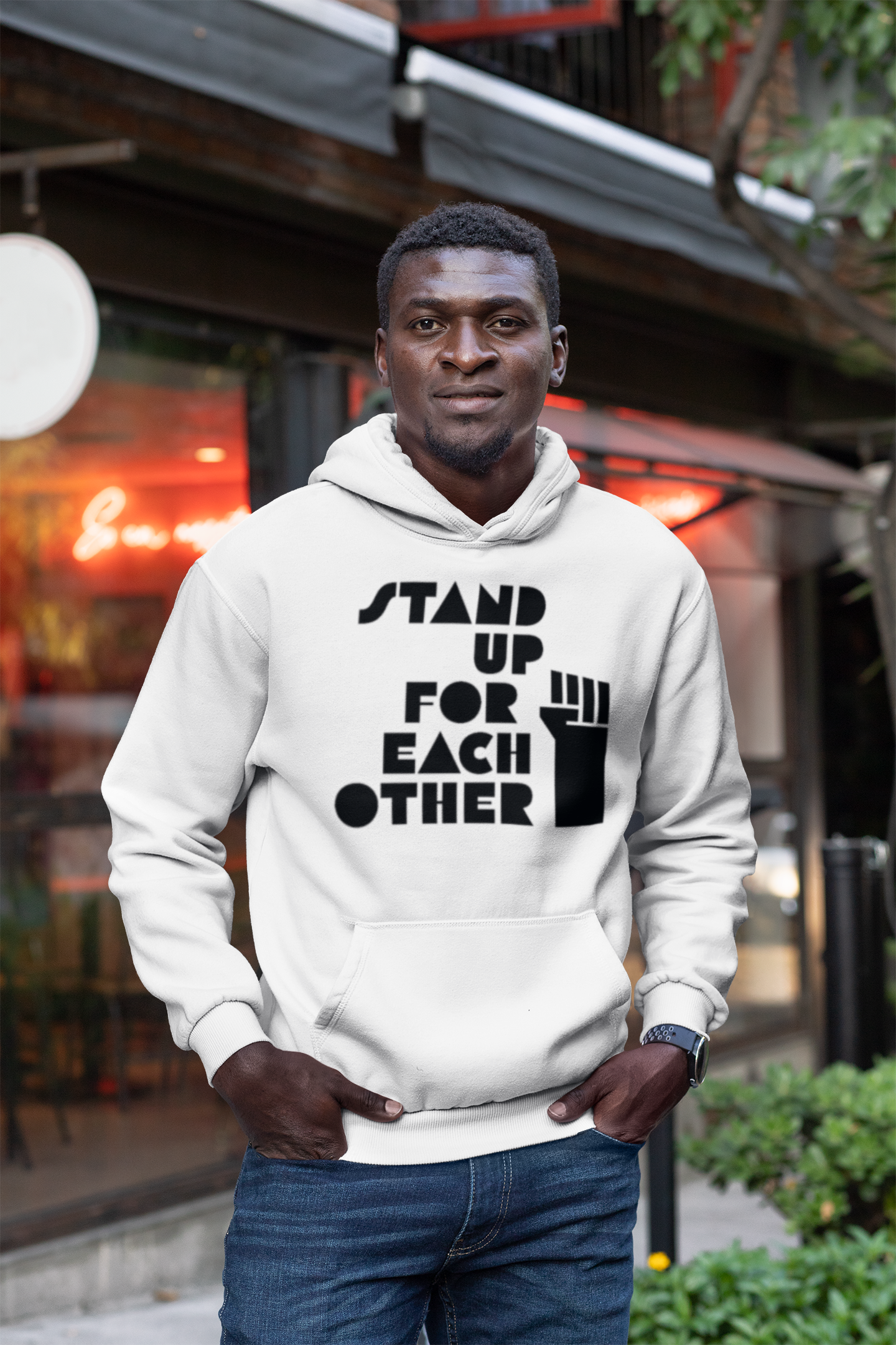 Stand Up For Each Other Social Justice Unisex White Graphic Hoodie
