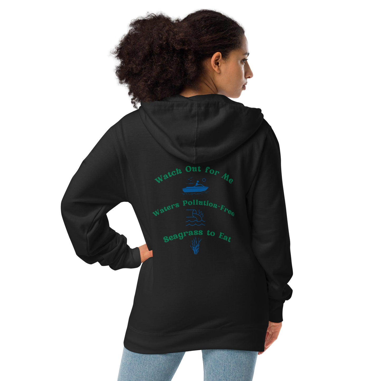 Protect the Manatees Embroidered Adult Unisex Fleece Zip Up Hoodie