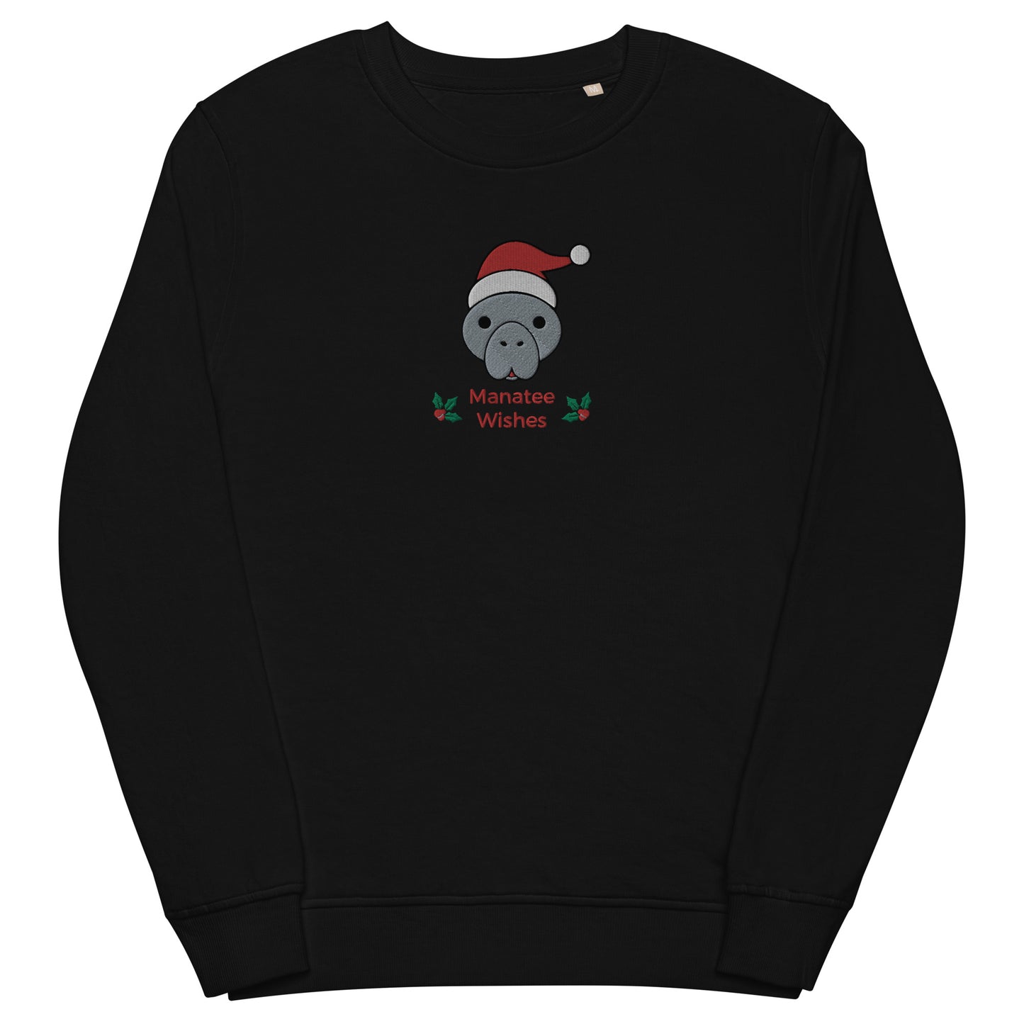 Manatee Holiday Wishes Christmas Eco Friendly Embroidered Crewneck Sweatshirt