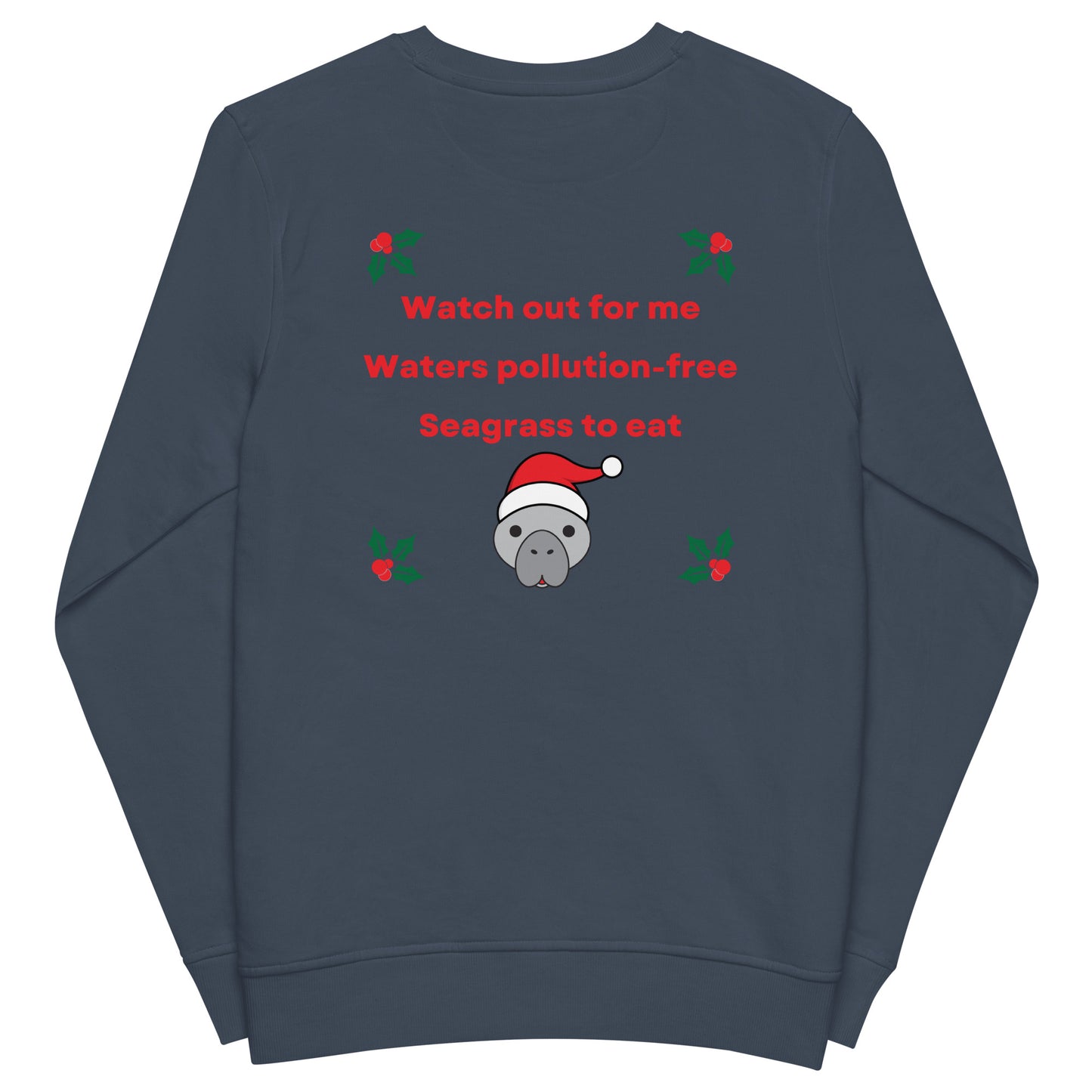 Manatee Holiday Wishes Christmas Eco Friendly Embroidered Crewneck Sweatshirt
