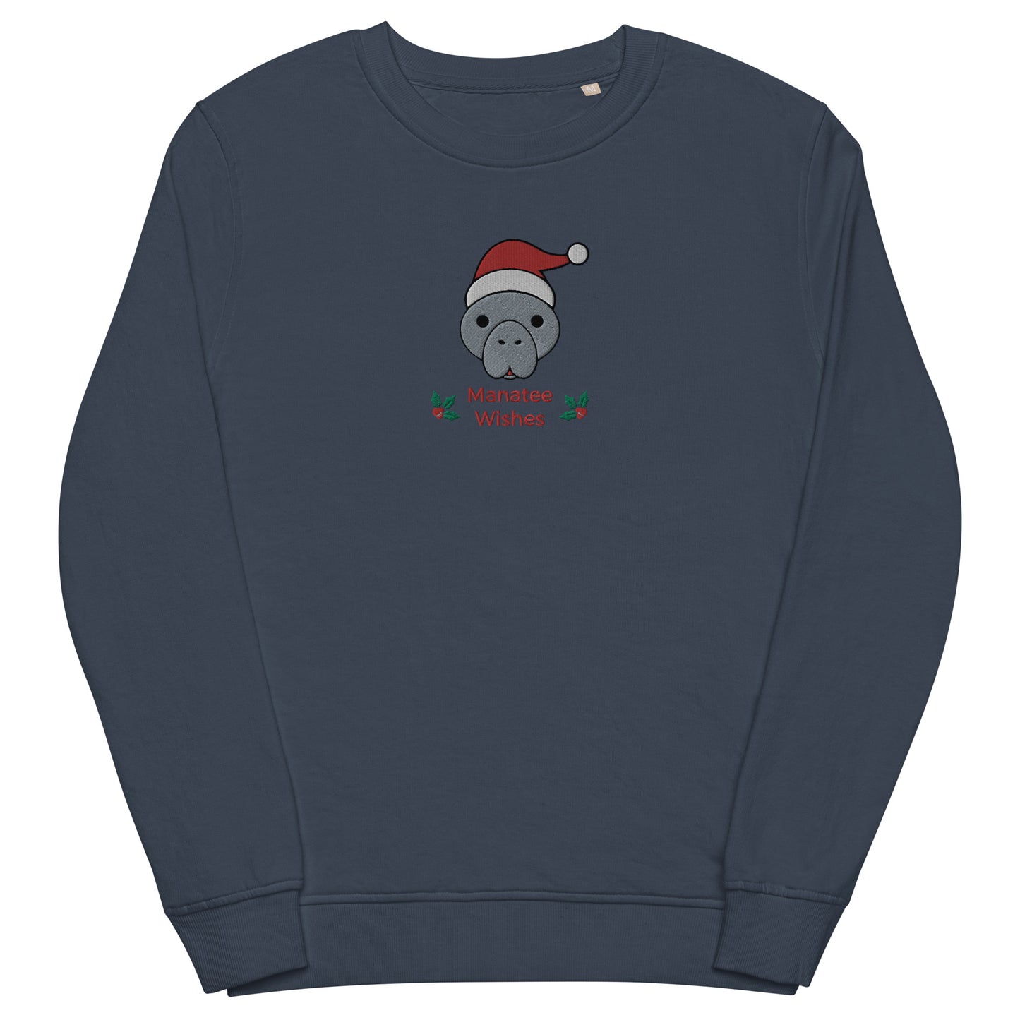 Manatee Holiday Wishes Christmas Eco Friendly Embroidered Crewneck Sweatshirt