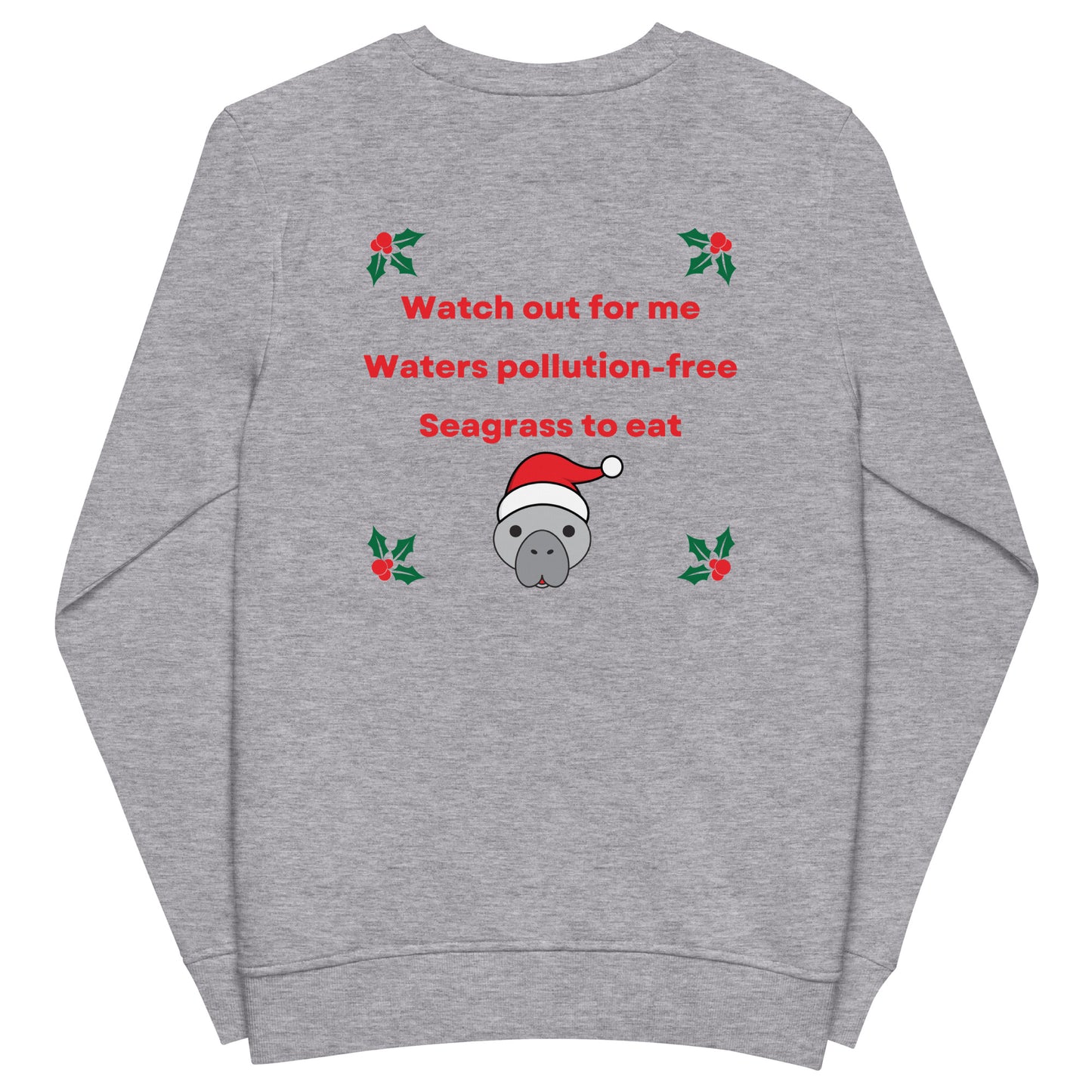 Manatee Holiday Wishes Christmas Eco Friendly Embroidered Crewneck Sweatshirt