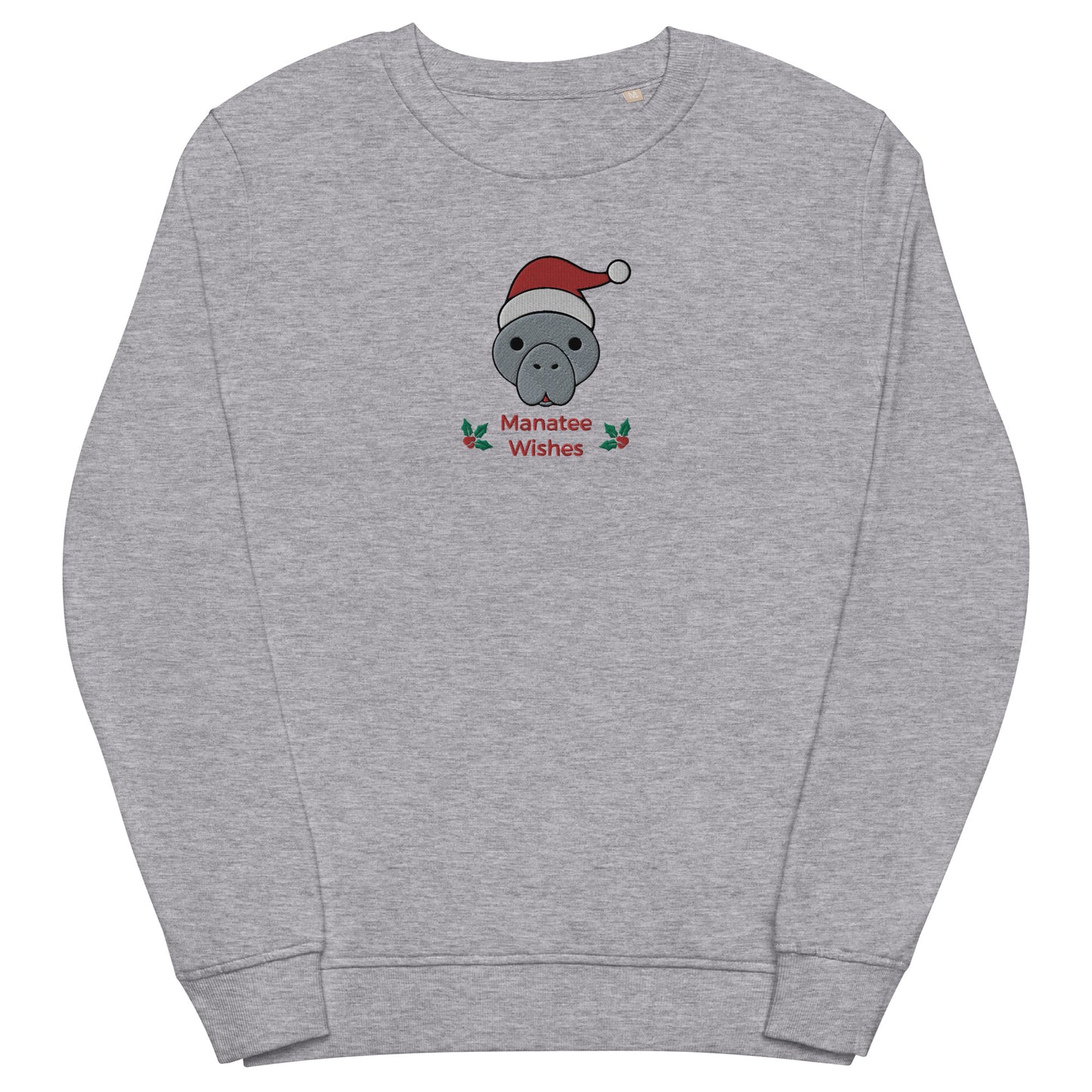 Manatee Holiday Wishes Christmas Eco Friendly Embroidered Crewneck Sweatshirt