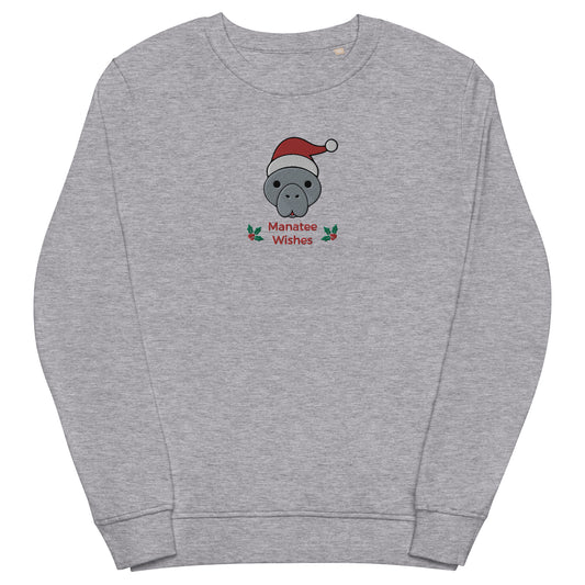 Manatee Holiday Wishes Christmas Eco Friendly Embroidered Crewneck Sweatshirt
