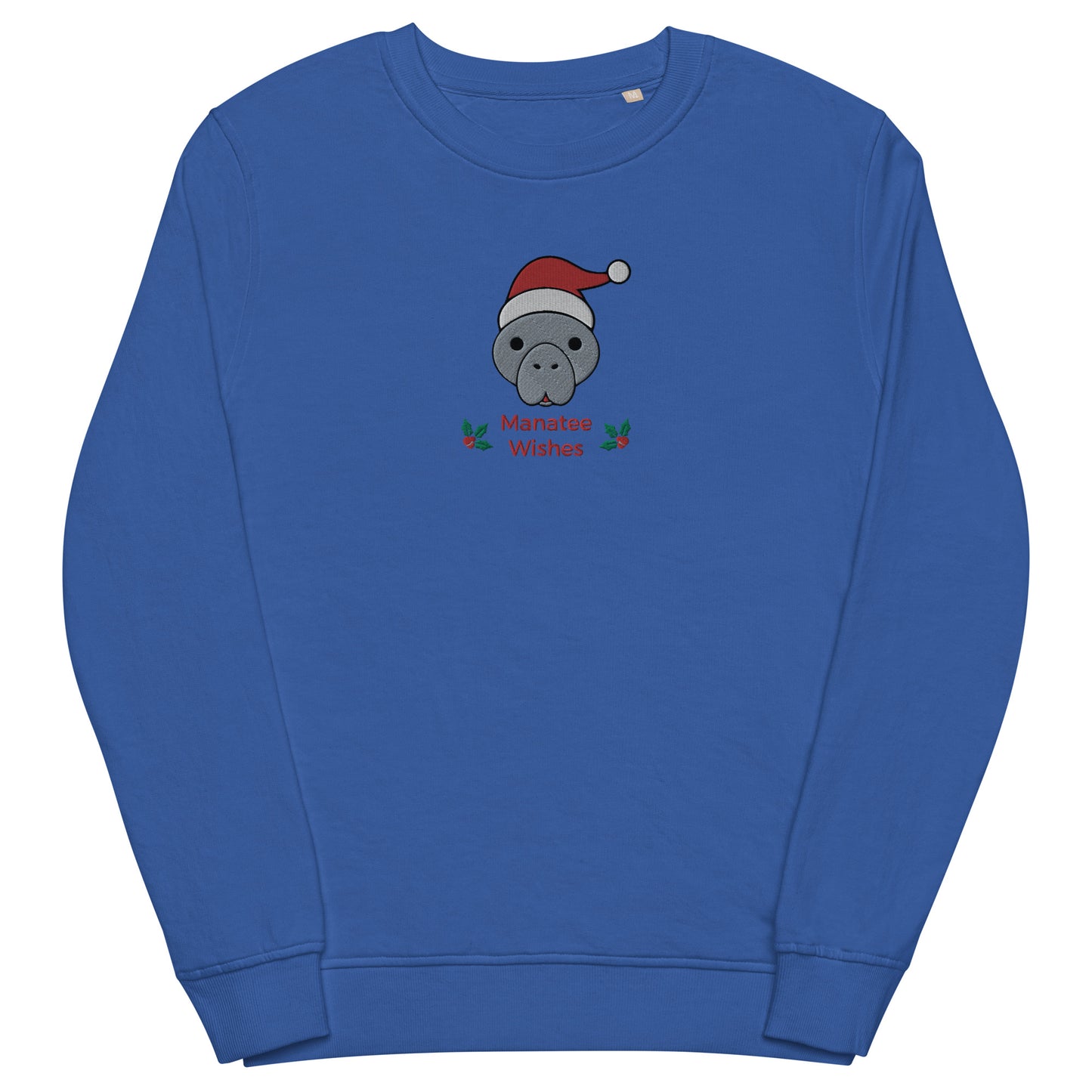 Manatee Holiday Wishes Christmas Eco Friendly Embroidered Crewneck Sweatshirt