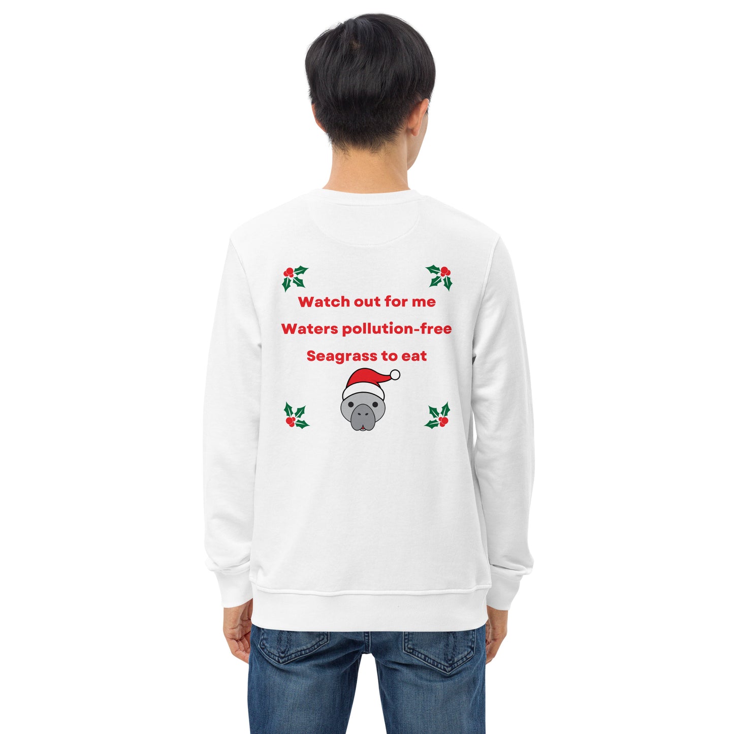Embroidered Manatee Holiday Wishes Sustainable Christmas Sweatshirt