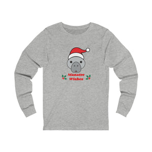 Open image in slideshow, Manatee Holiday Wishes Christmas Unisex Jersey Long Sleeve Graphic T-Shirt
