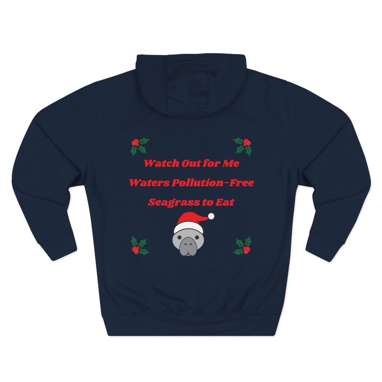 Manatee Holiday Wishes Christmas Adult Unisex Premium Pullover Hoodie