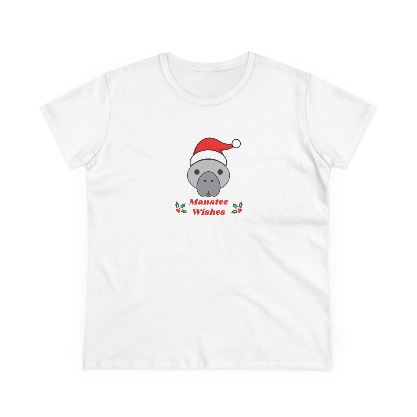 Manatee Holiday Wishes Christmas Adult Women's Cotton T Shirt