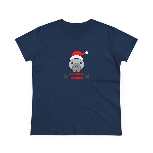 Manatee Holiday Wishes Christmas Adult Women's Cotton T Shirt