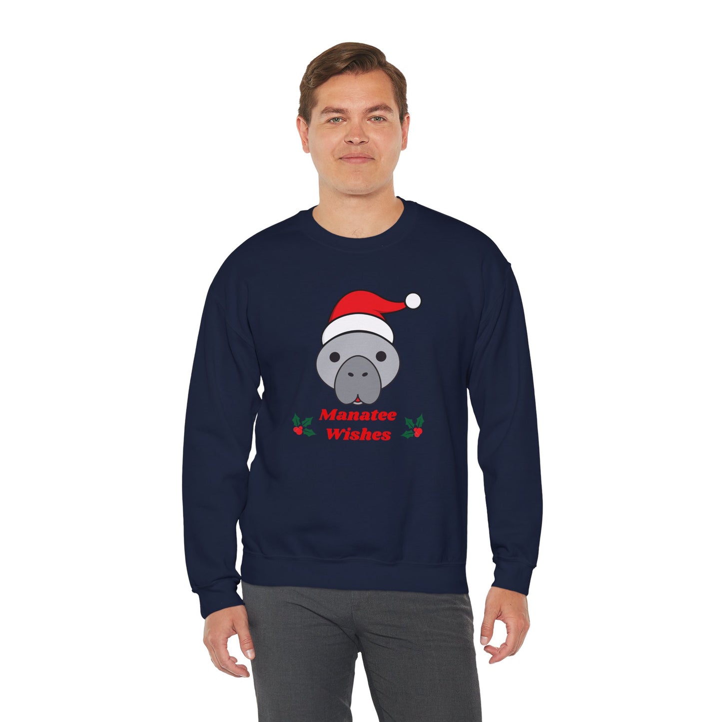 Manatee Holiday Wishes Christmas Unisex Heavy Blend Crewneck Sweatshirt