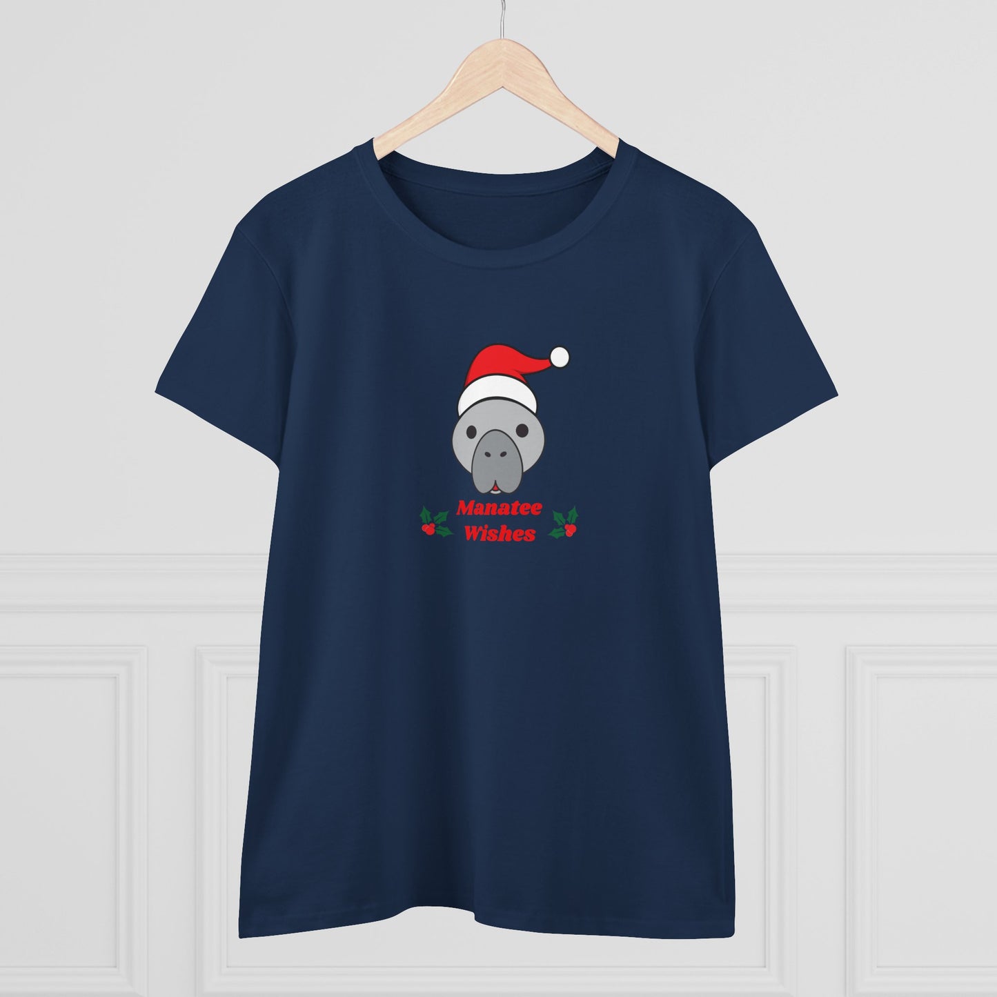 Manatee Holiday Wishes Christmas Adult Women's Cotton T Shirt