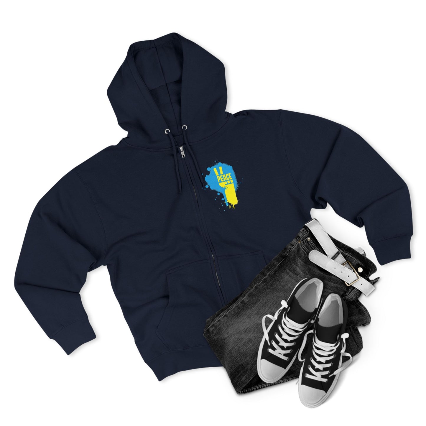 Peace for Ukraine Trendy Streetwear Design Unisex Zip Up Hoodie