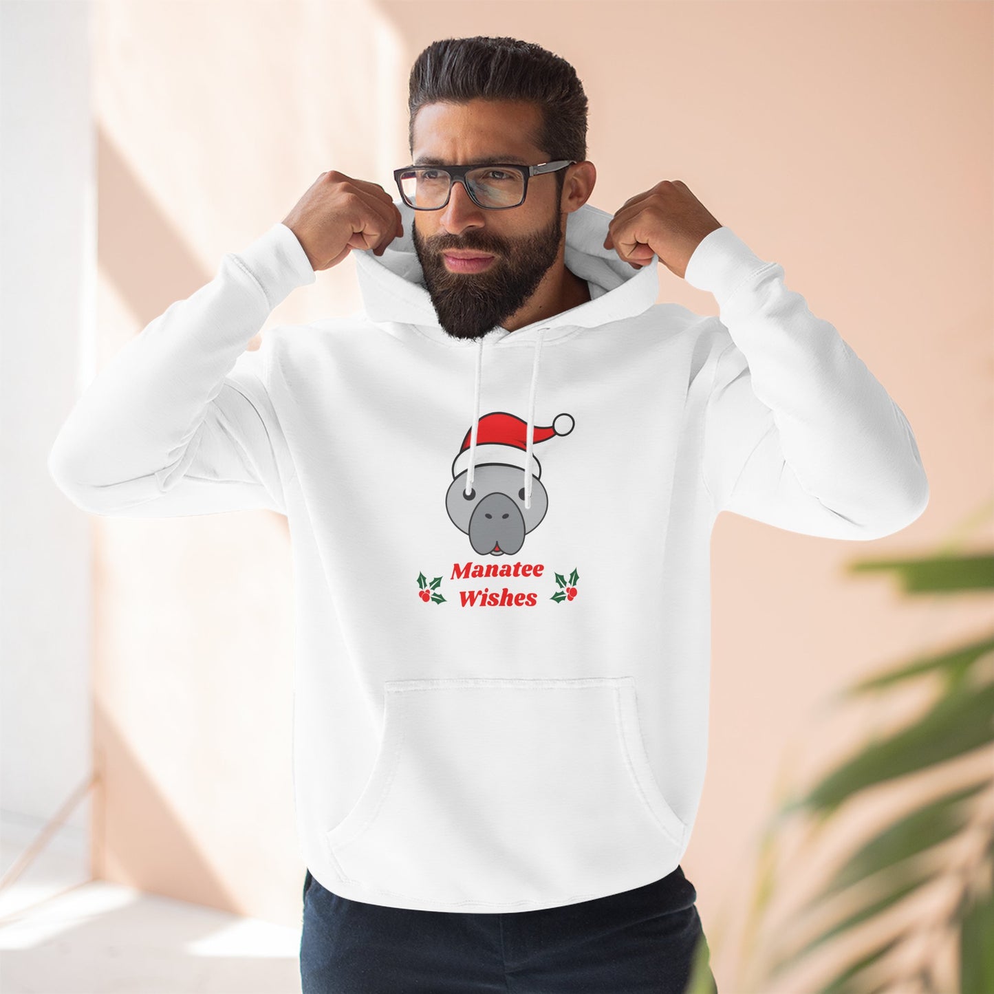 Manatee Holiday Wishes Christmas Adult Unisex Premium Pullover Hoodie