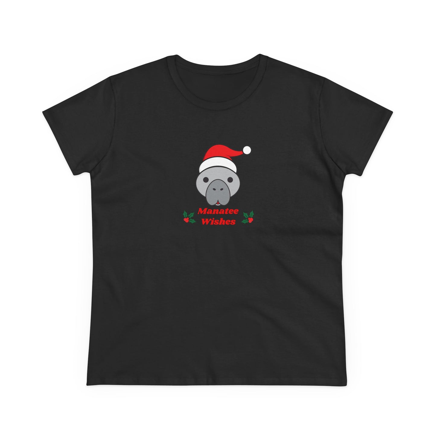 Manatee Holiday Wishes Christmas Adult Women's Cotton T Shirt