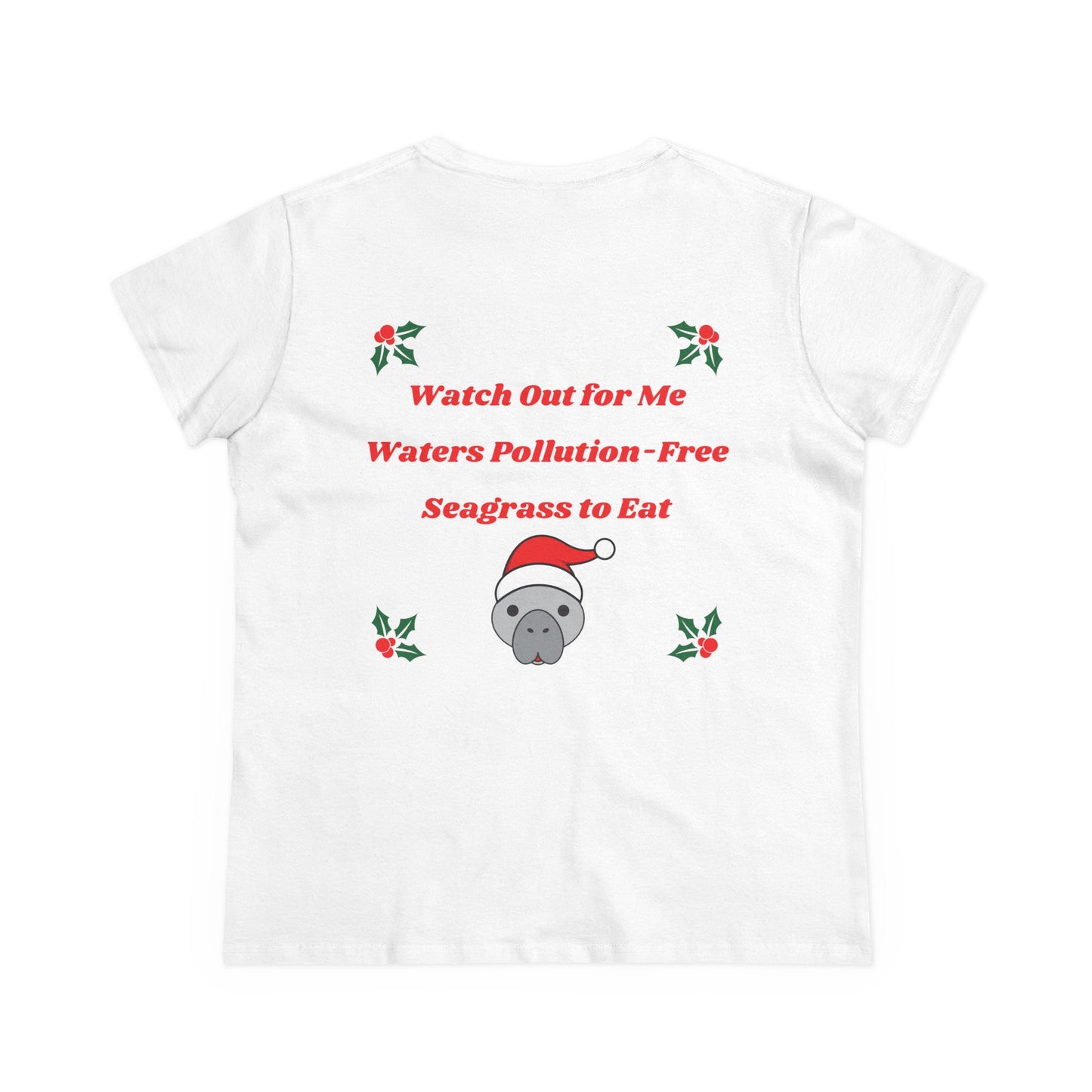 Manatee Holiday Wishes Christmas Adult Women's Cotton T Shirt