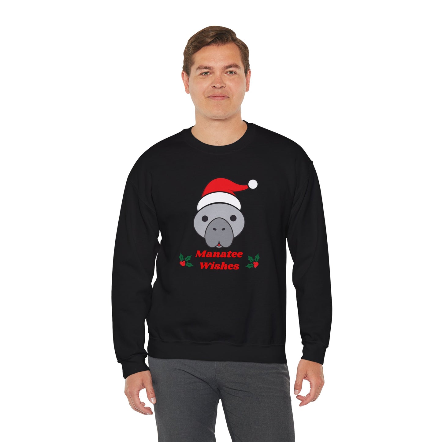 Manatee Holiday Wishes Christmas Unisex Heavy Blend Crewneck Sweatshirt