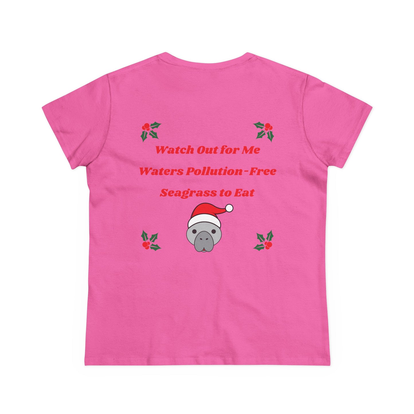 Manatee Holiday Wishes Christmas Adult Women's Cotton T Shirt