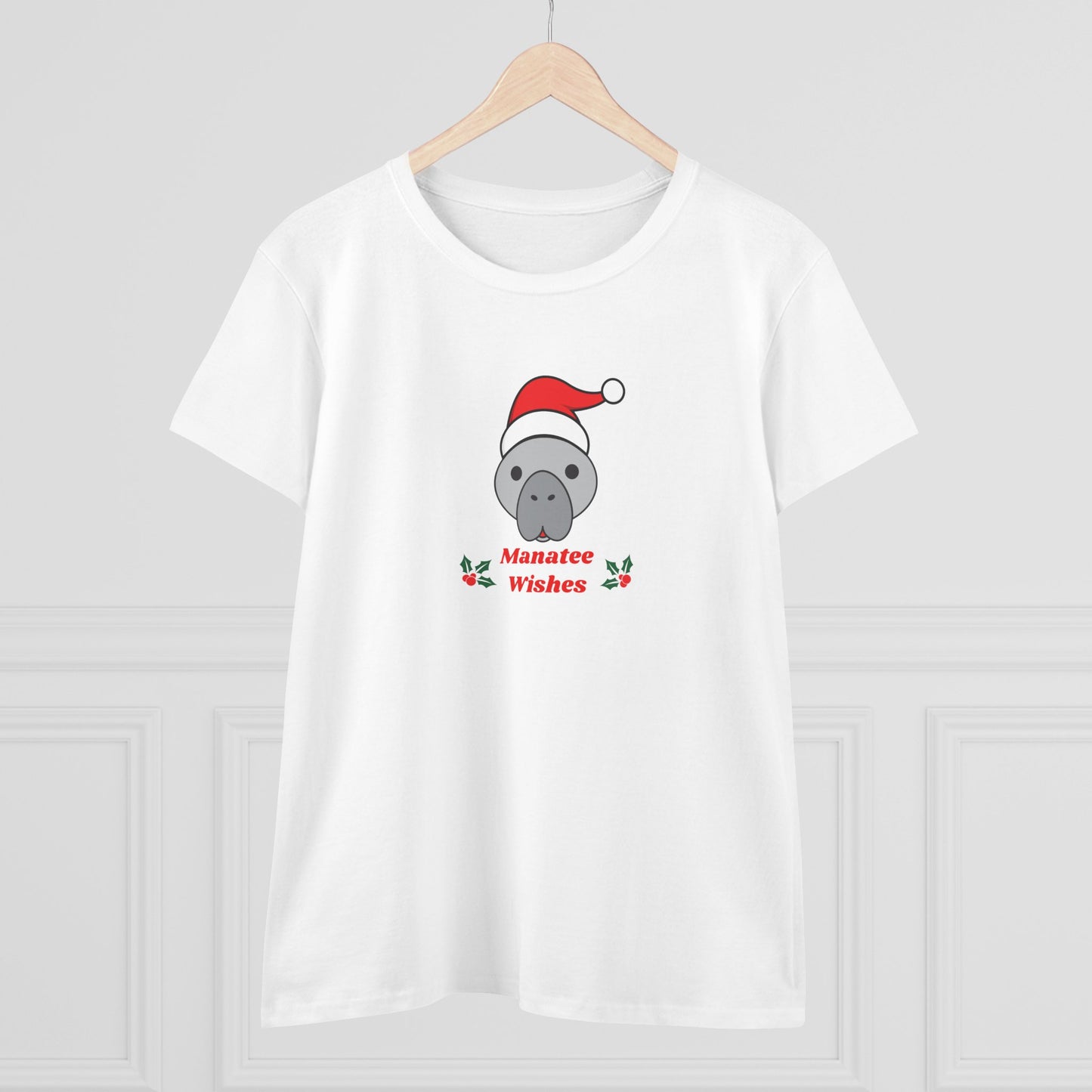 Manatee Holiday Wishes Christmas Adult Women's Cotton T Shirt