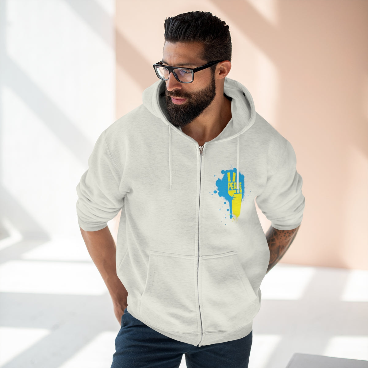 Peace for Ukraine Trendy Streetwear Design Unisex Zip Up Hoodie