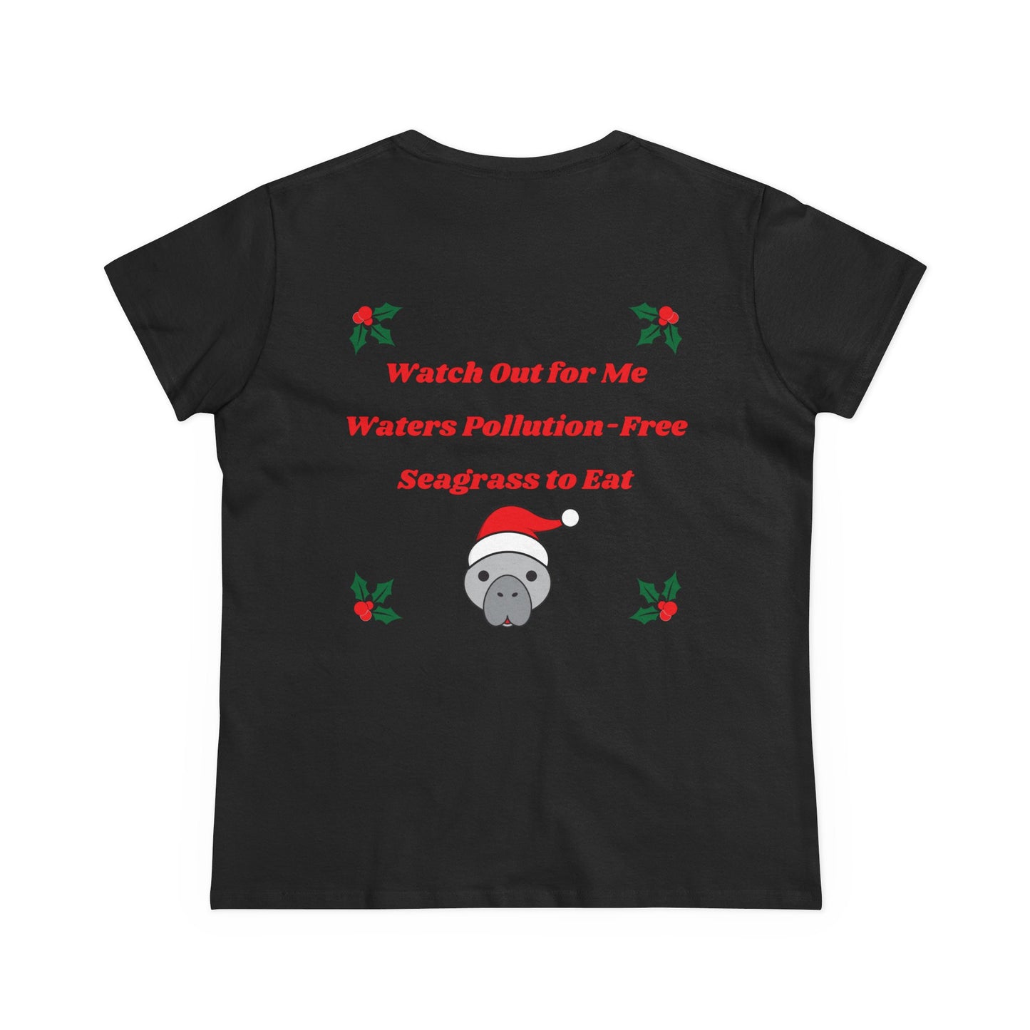 Manatee Holiday Wishes Christmas Adult Women's Cotton T Shirt