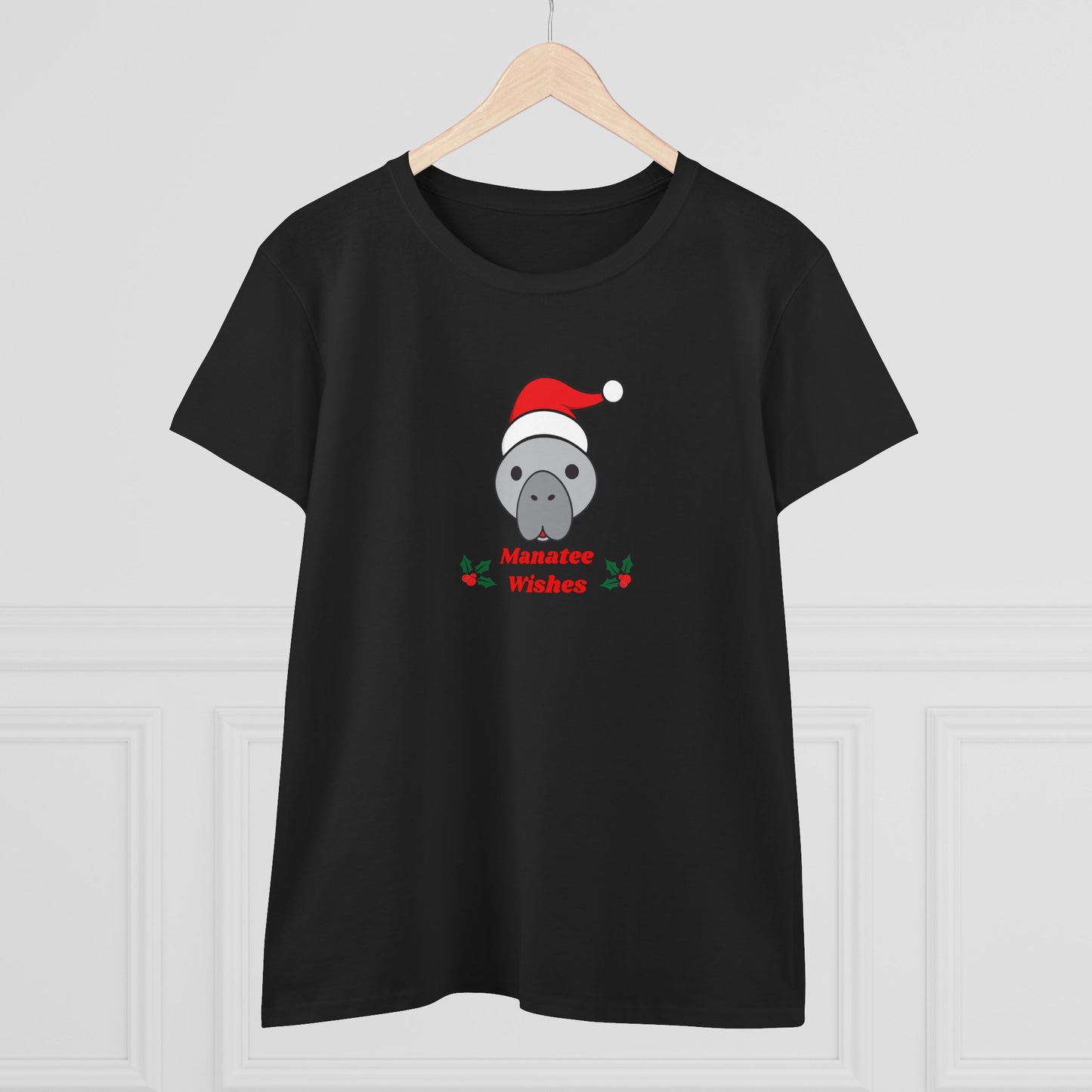 Manatee Holiday Wishes Christmas Adult Women's Cotton T Shirt