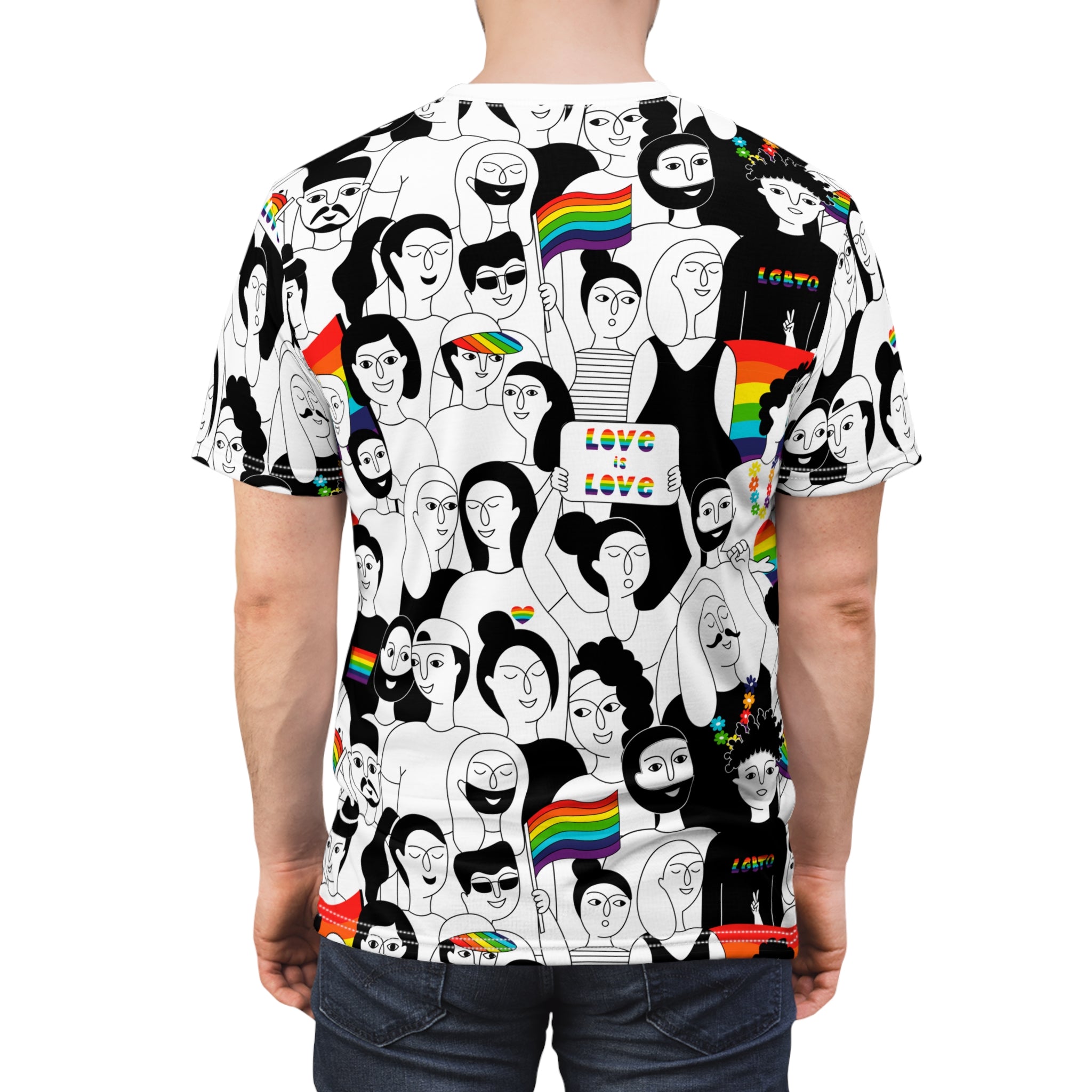 Love is Love Gay Pride Rainbow Flag All Over Print Unisex Graphic Tshirt