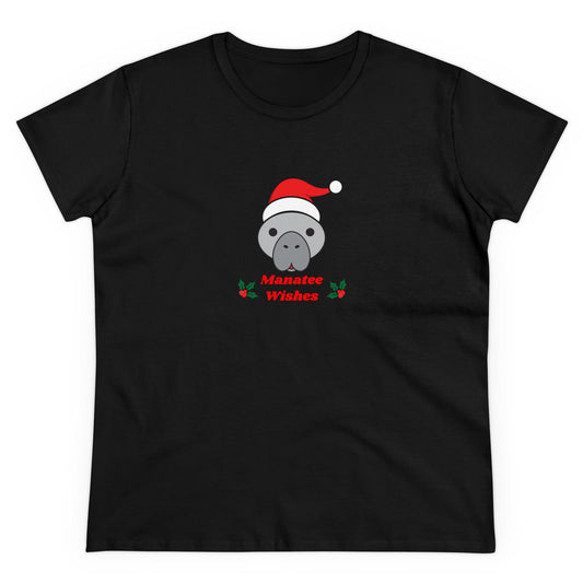 Manatee Holiday Wishes Christmas Adult Women's Cotton T Shirt