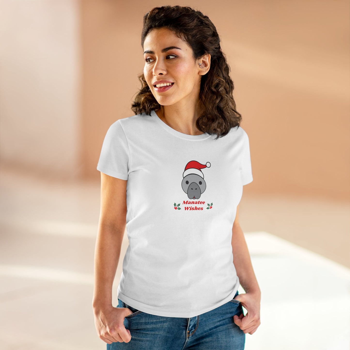 Manatee Holiday Wishes Christmas Adult Women's Cotton T Shirt