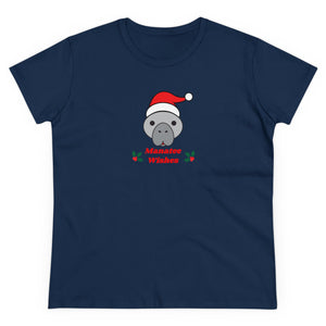 Open image in slideshow, Manatee Holiday Wishes Christmas Women&#39;s Cotton Graphic T-Shirt
