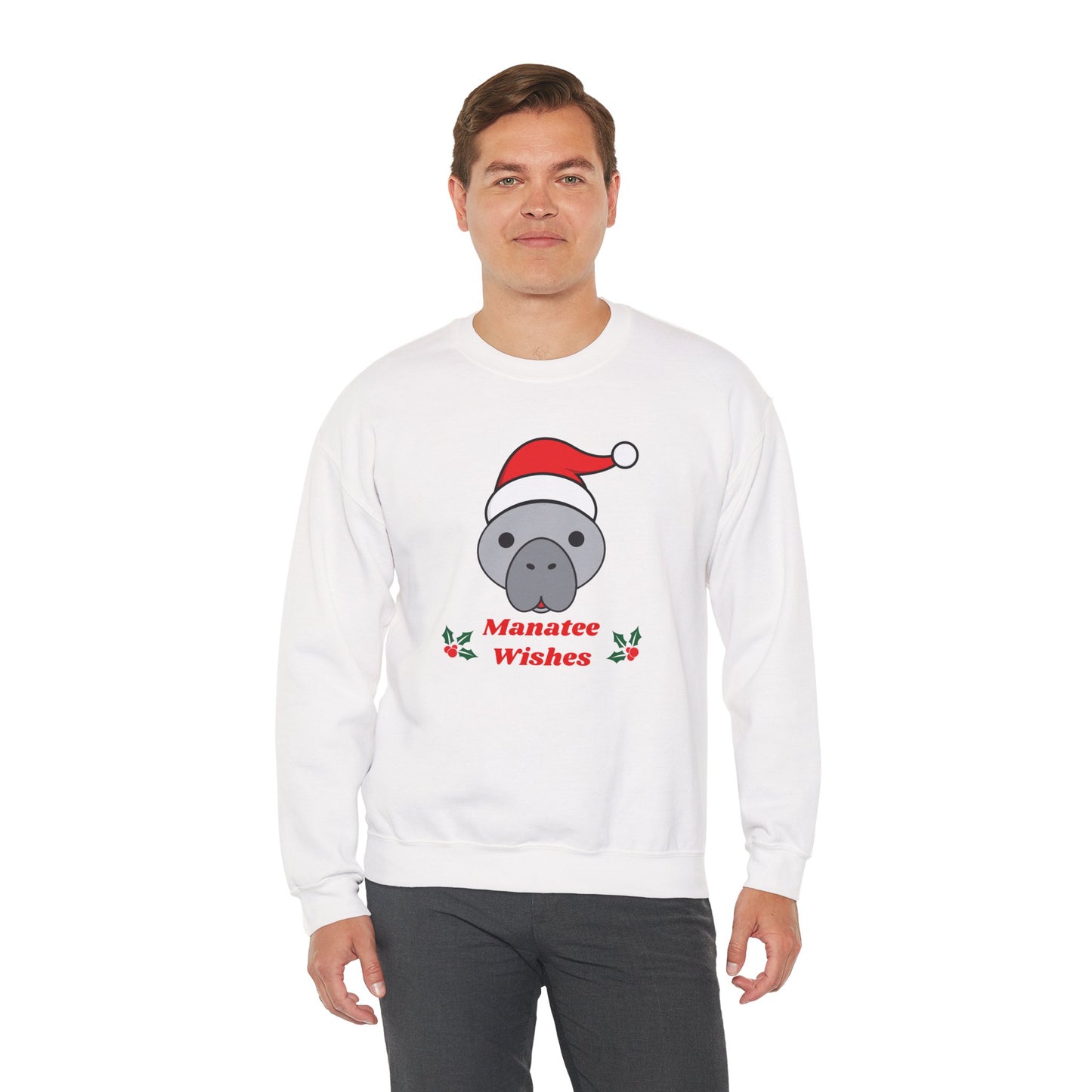 Manatee Holiday Wishes Christmas Unisex Heavy Blend Crewneck Sweatshirt