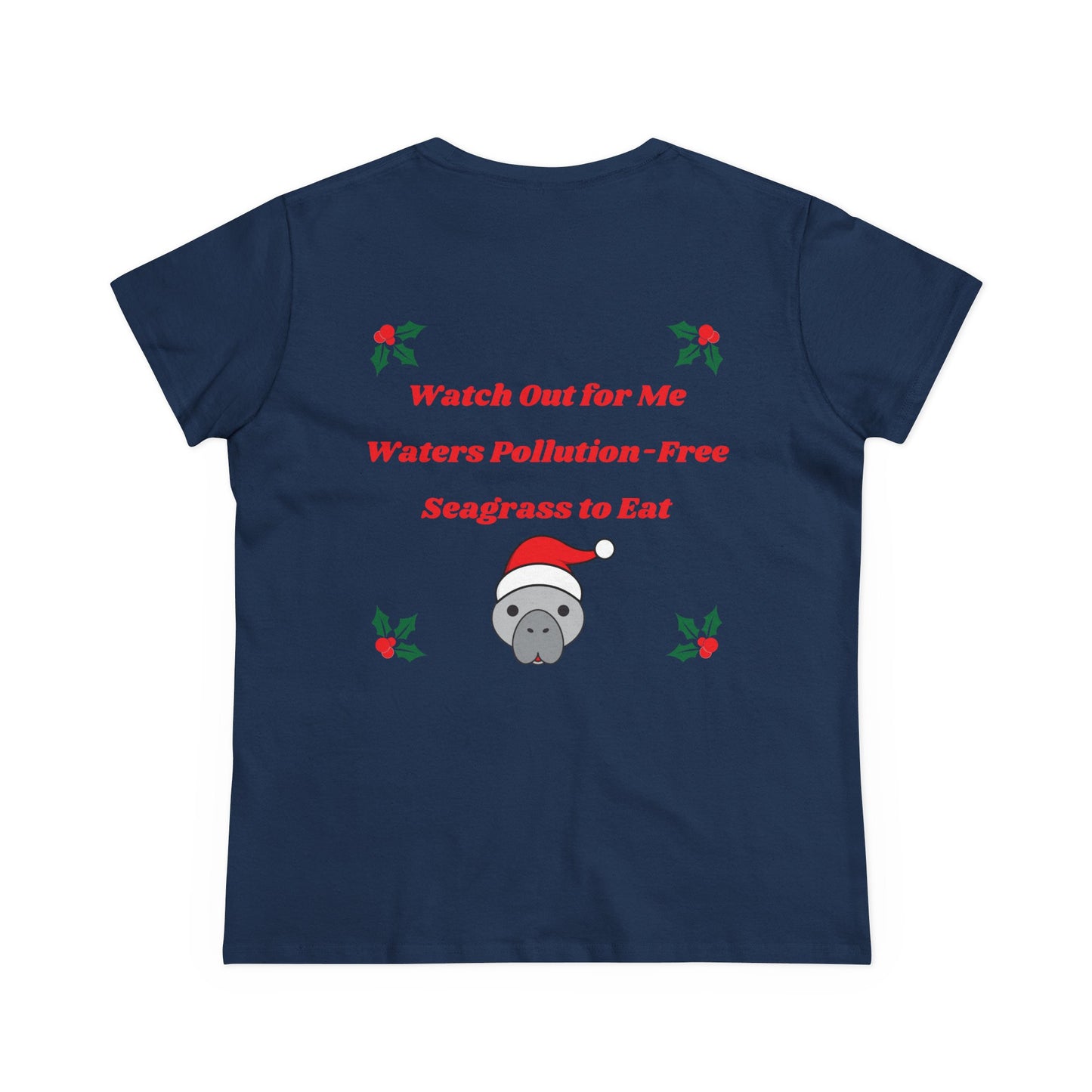 Manatee Holiday Wishes Christmas Adult Women's Cotton T Shirt