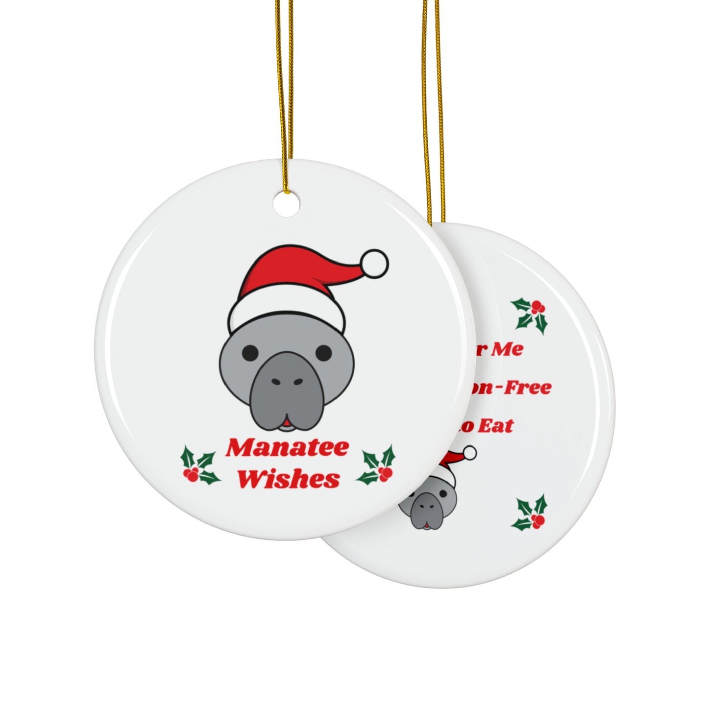 Manatee Holiday Wishes Christmas White Ceramic Christmas Ornament