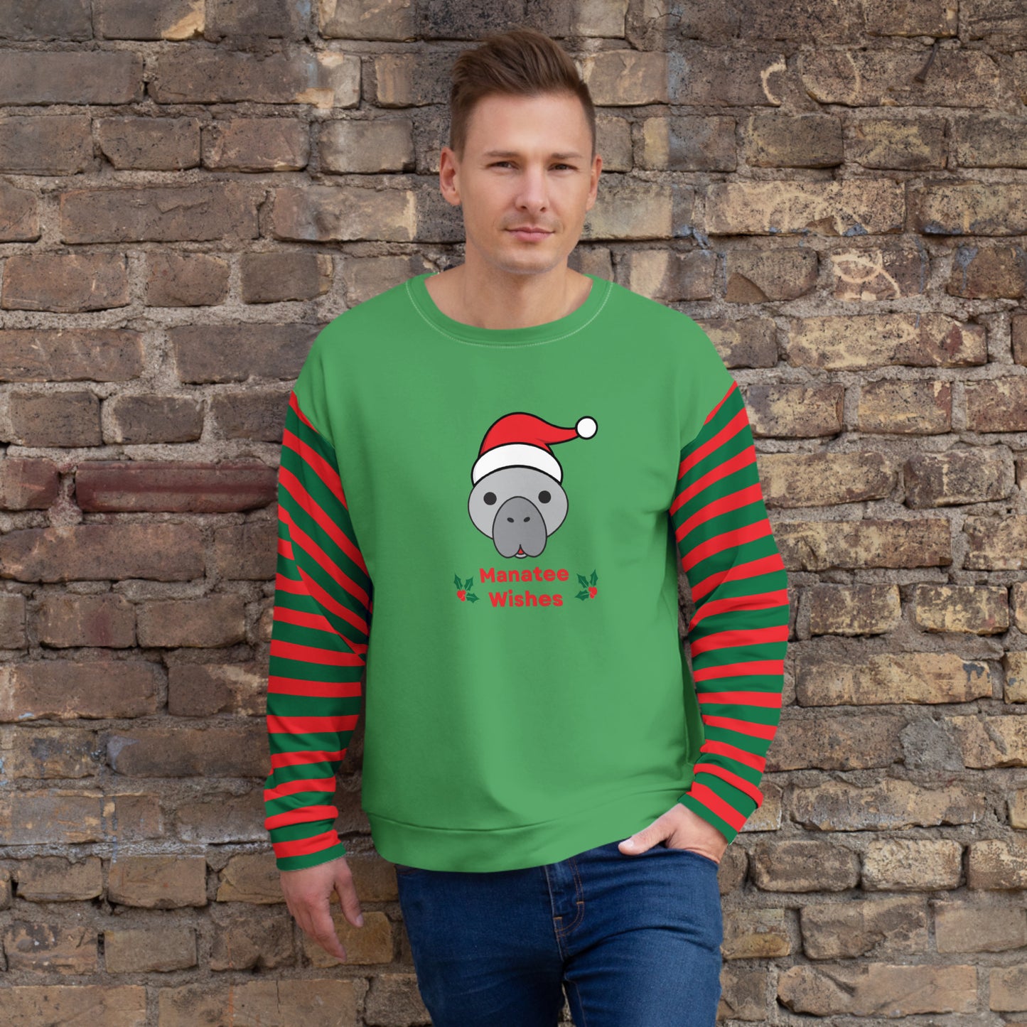 Christmas Manatee All Over Print Adult Unisex Sweatshirt