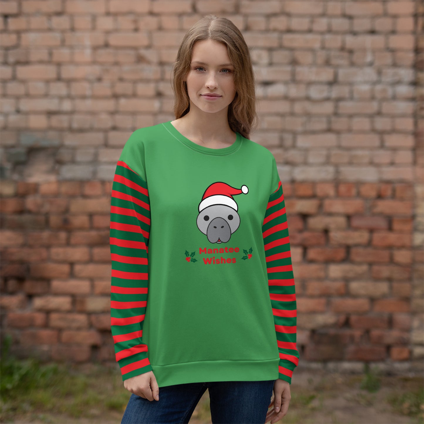 Christmas Manatee All Over Print Adult Unisex Sweatshirt