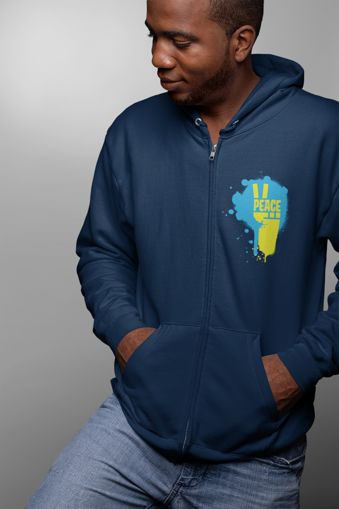 Peace for Ukraine Trendy Streetwear Design Unisex Zip Up Hoodie