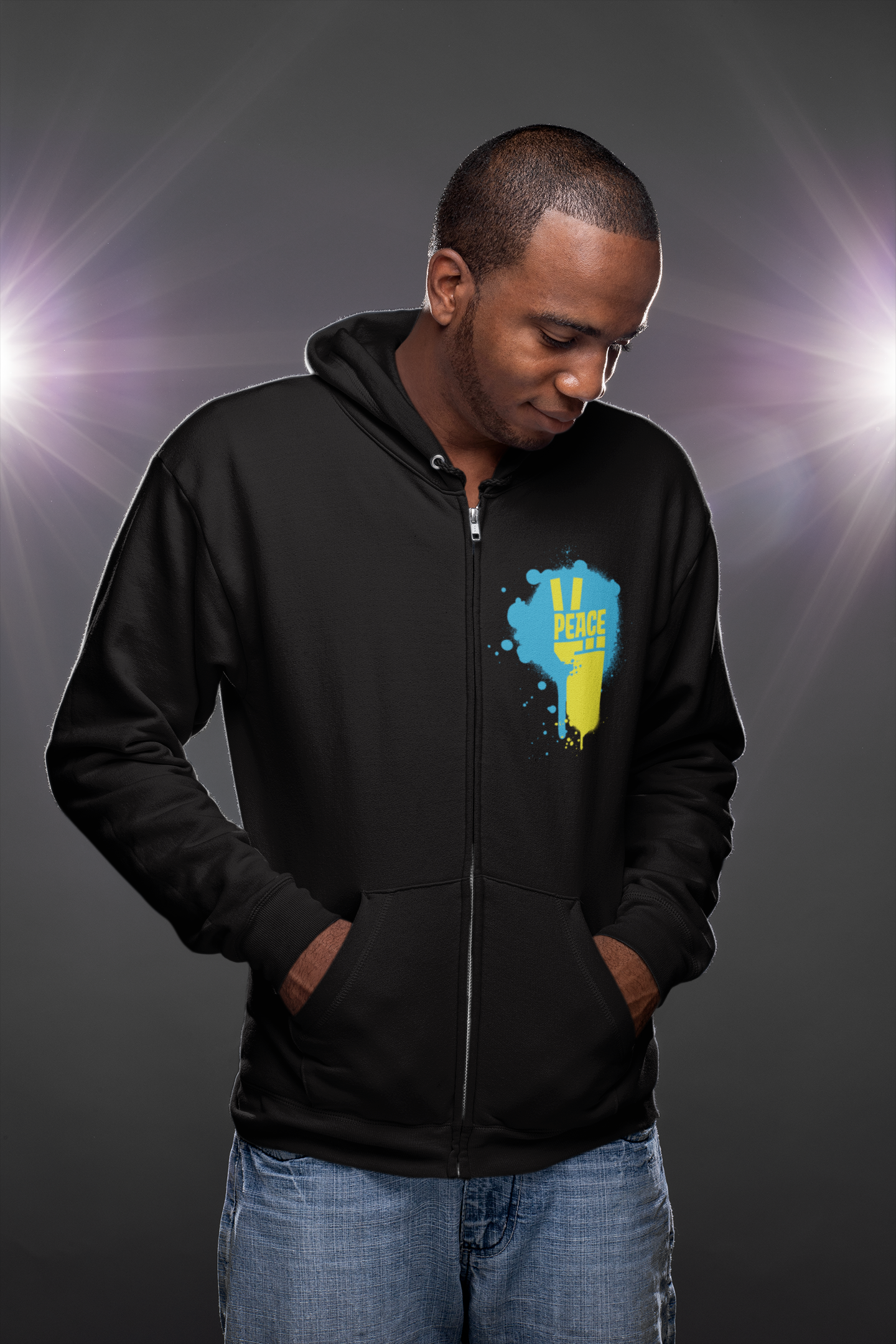 Peace for Ukraine Trendy Streetwear Design Unisex Zip Up Hoodie