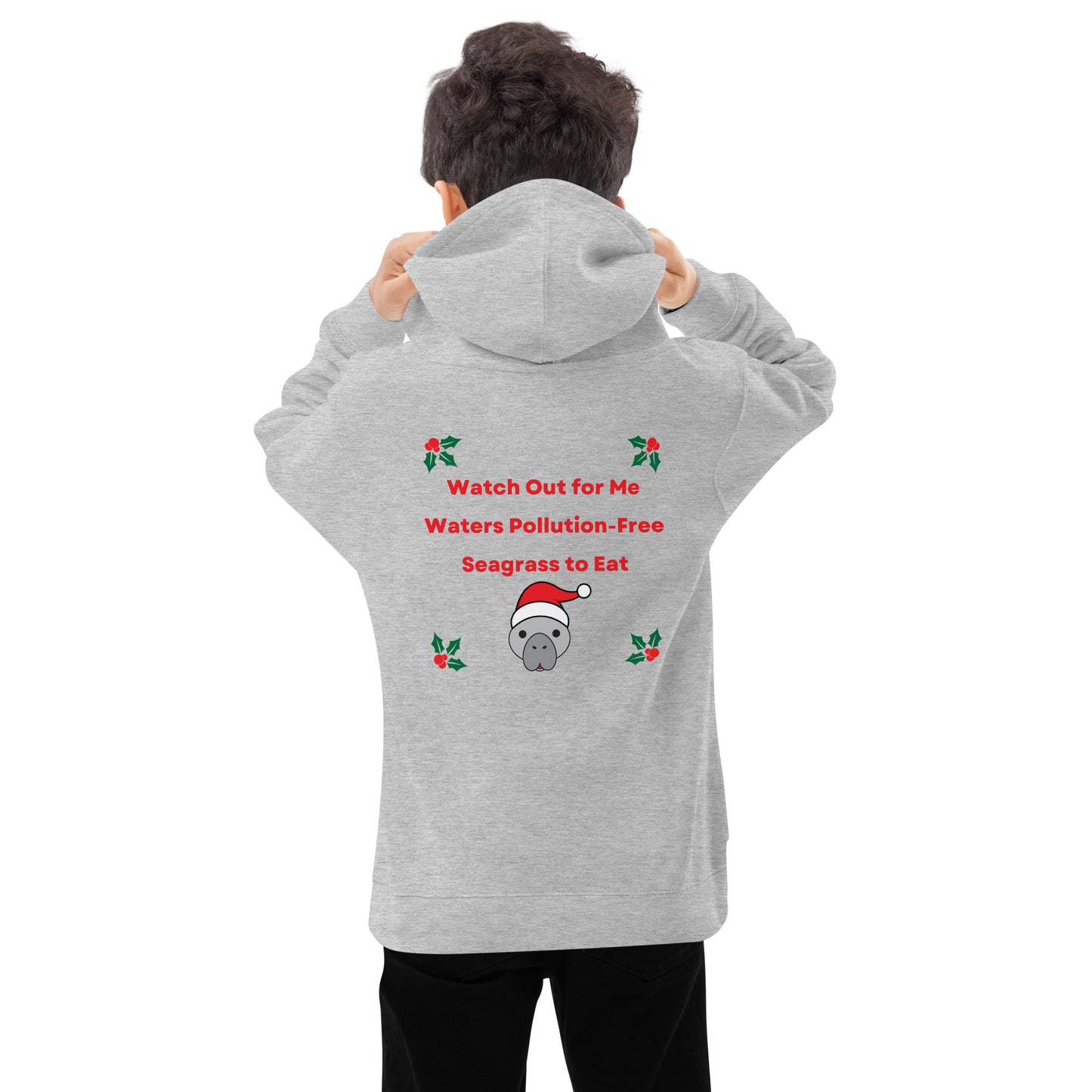 Manatee Holiday Wishes Christmas Embroidered Kids Hoodie