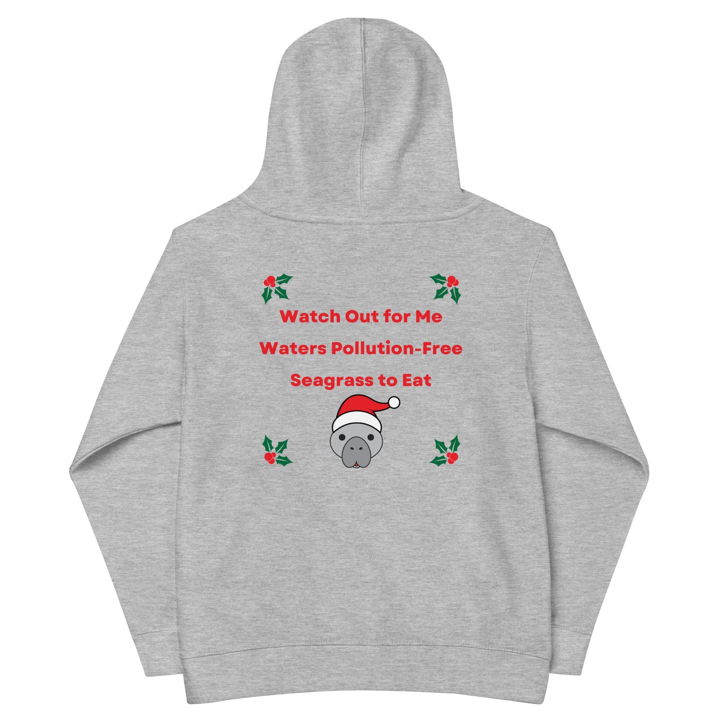 Manatee Holiday Wishes Christmas Embroidered Kids Hoodie