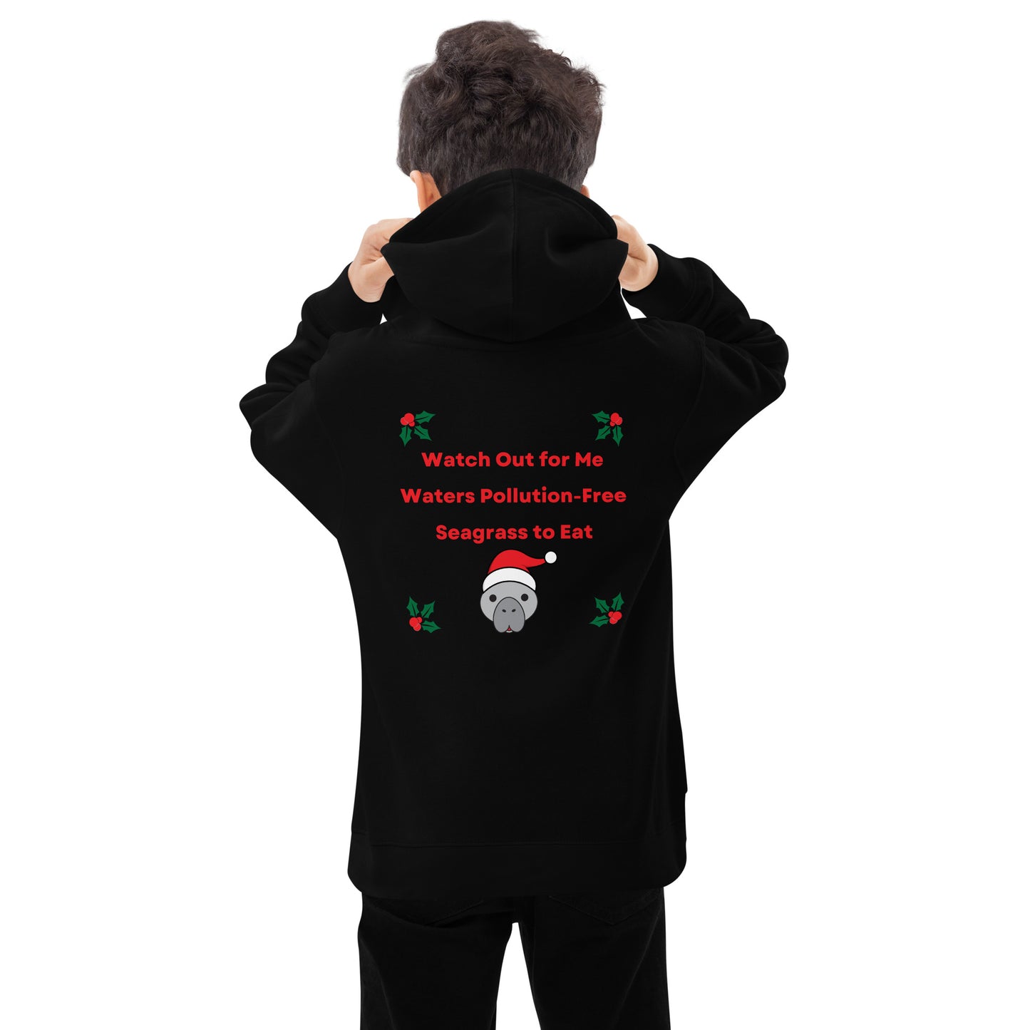 Manatee Holiday Wishes Christmas Embroidered Kids Hoodie