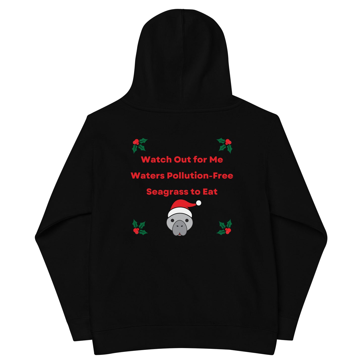 Manatee Holiday Wishes Christmas Embroidered Kids Hoodie