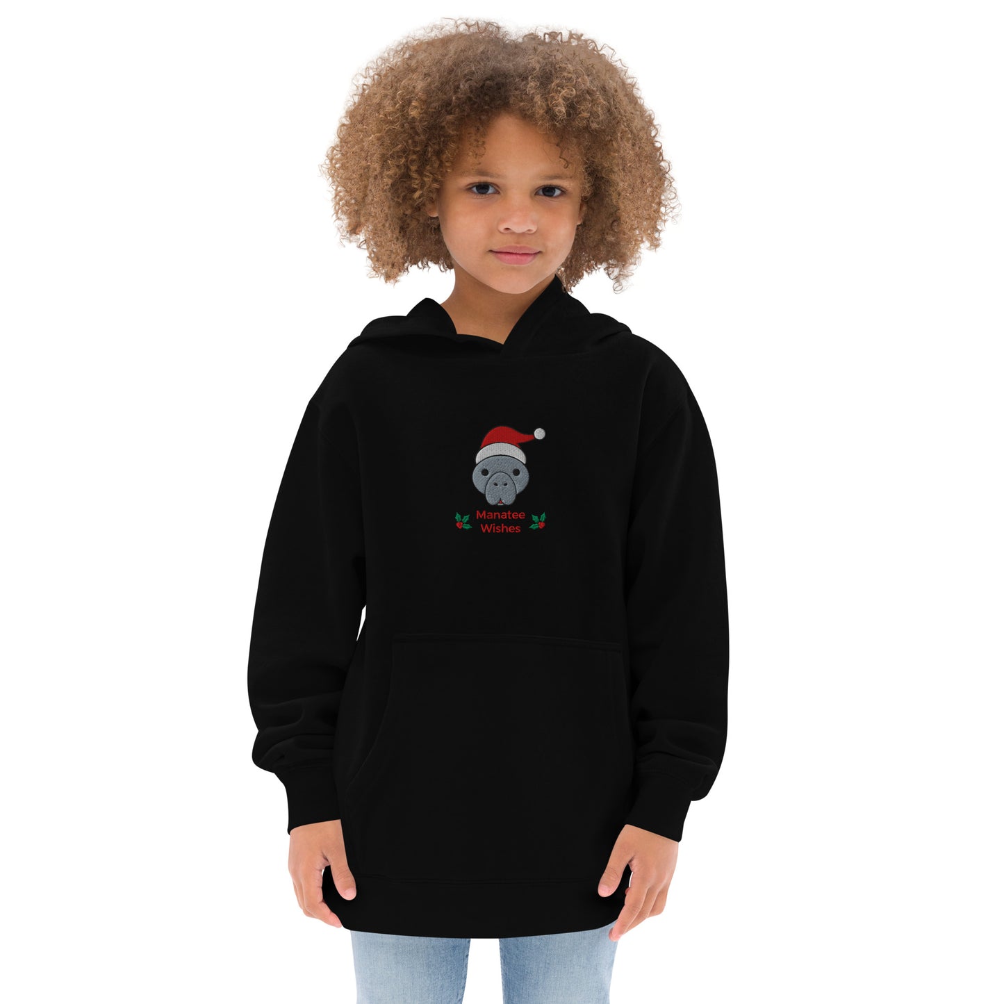 Manatee Holiday Wishes Christmas Embroidered Kids Hoodie