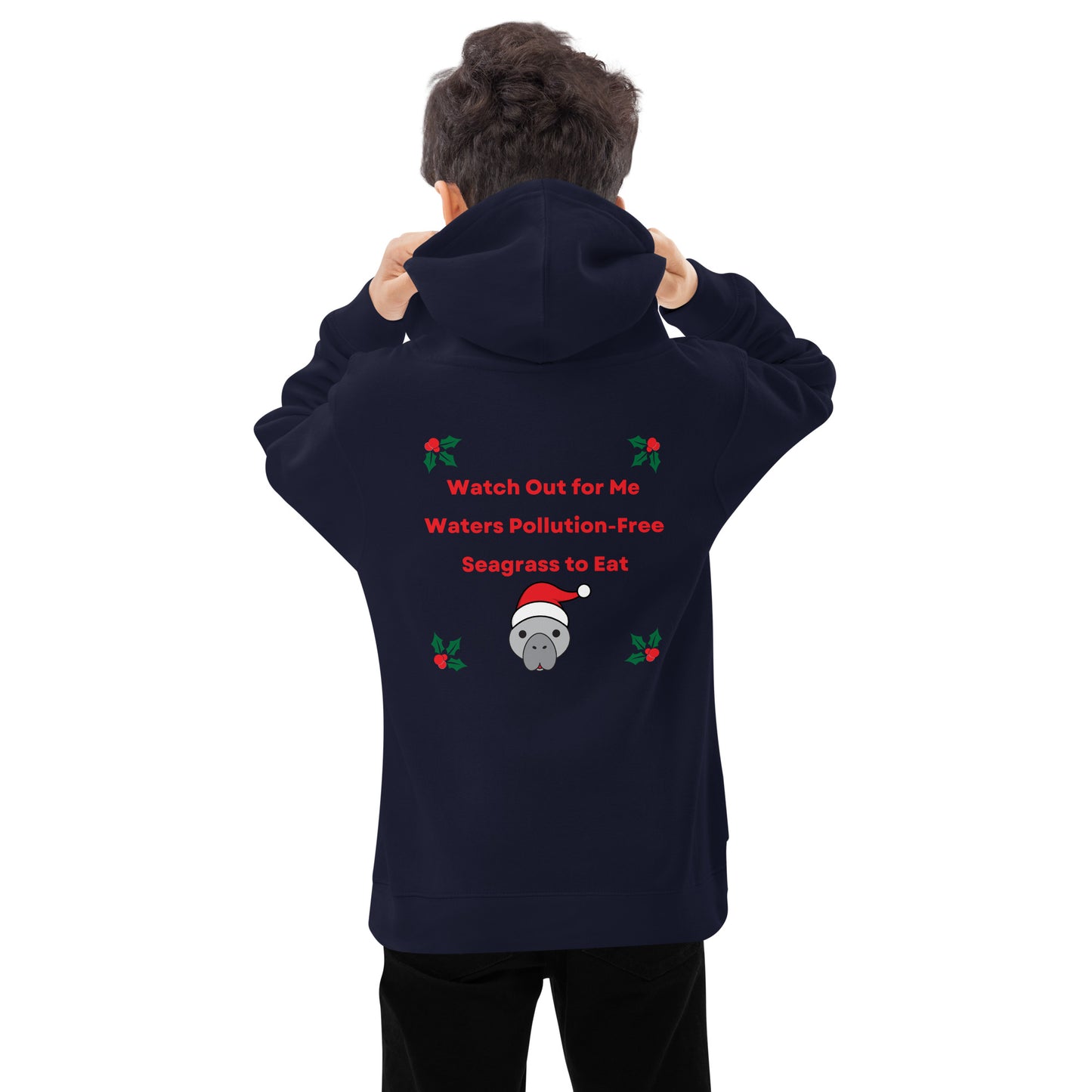 Manatee Holiday Wishes Christmas Embroidered Kids Hoodie