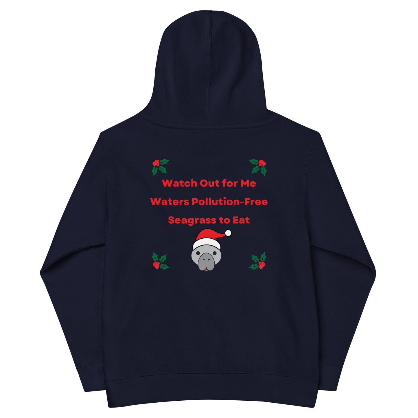 Manatee Holiday Wishes Christmas Embroidered Kids Hoodie