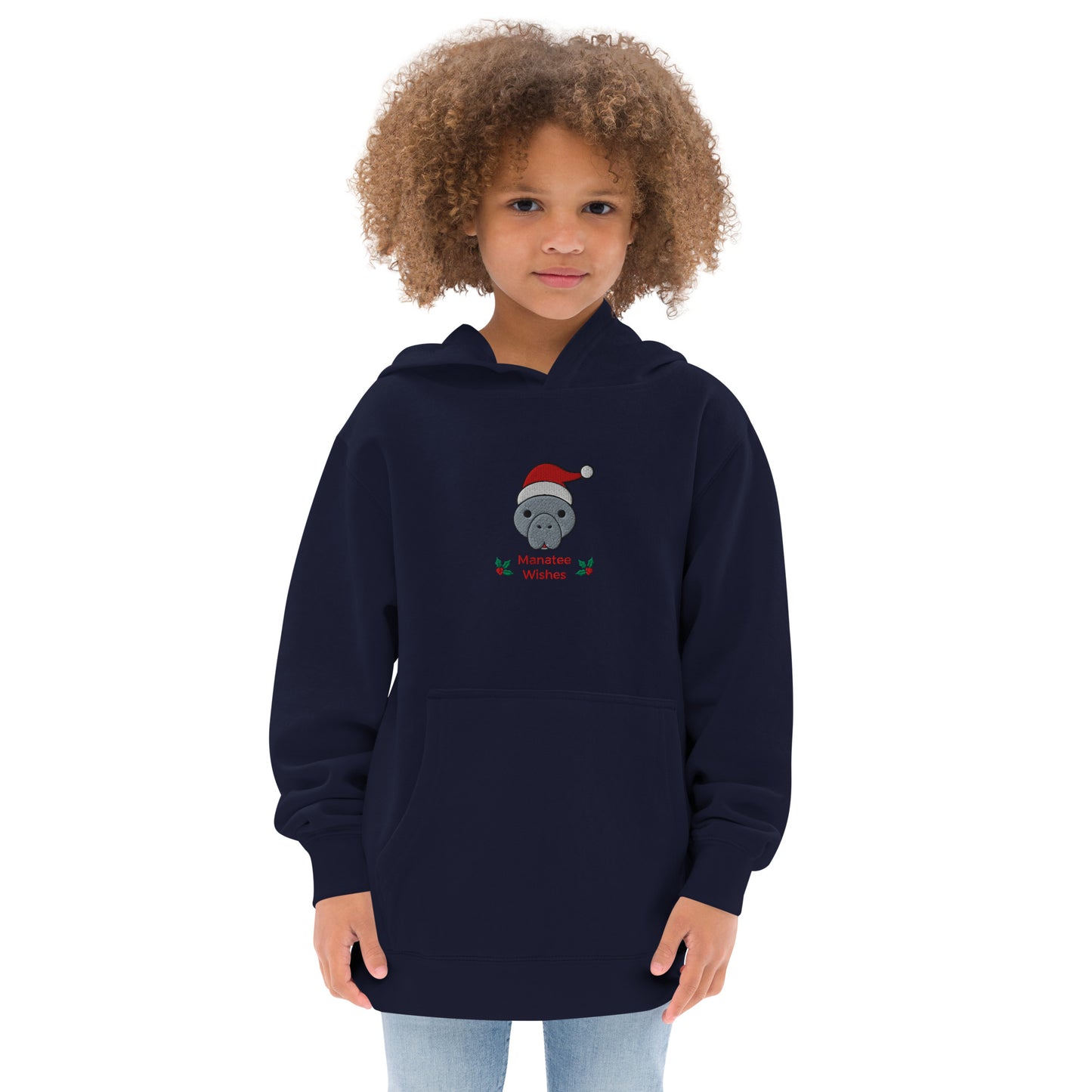Manatee Holiday Wishes Christmas Embroidered Kids Hoodie