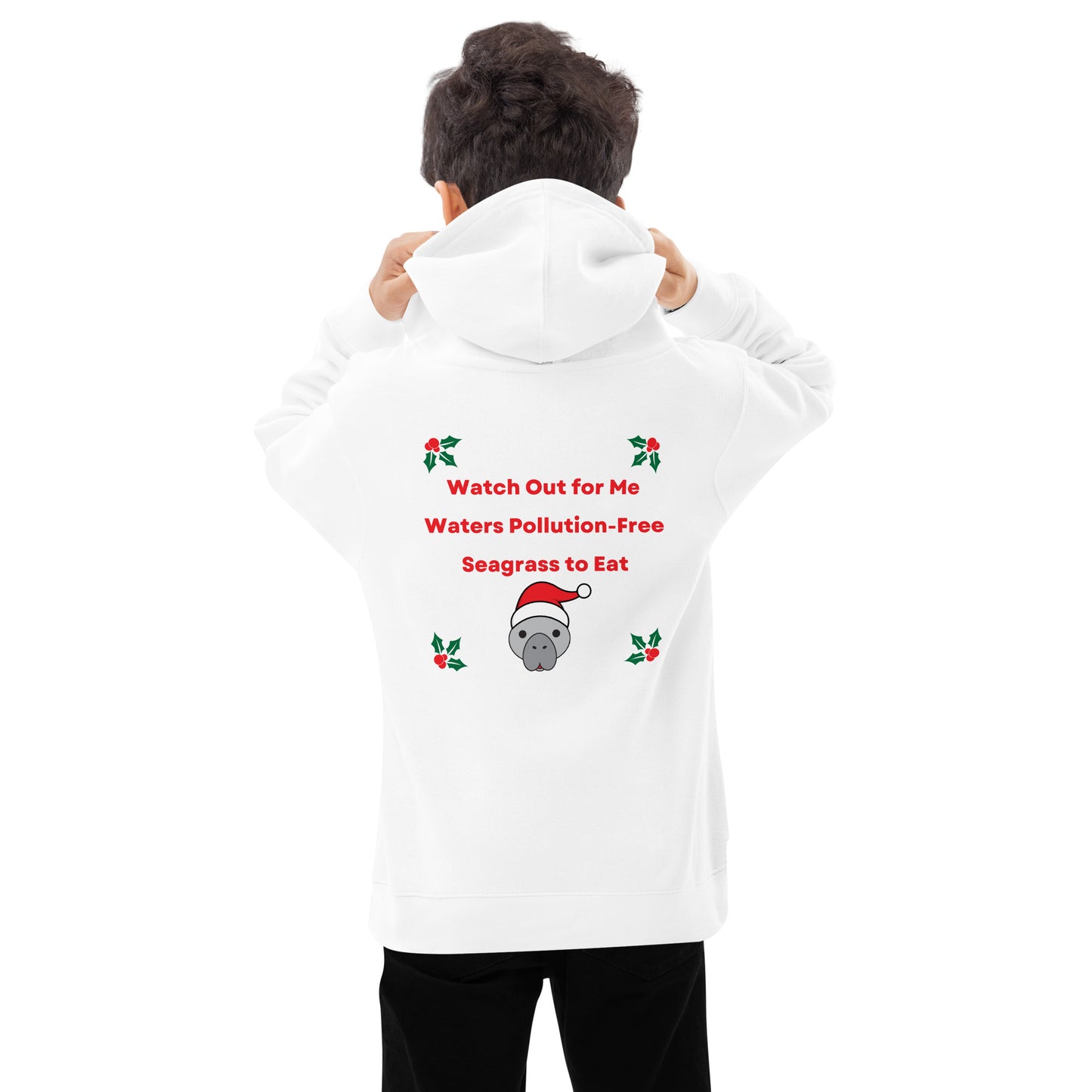 Manatee Holiday Wishes Christmas Embroidered Kids Hoodie