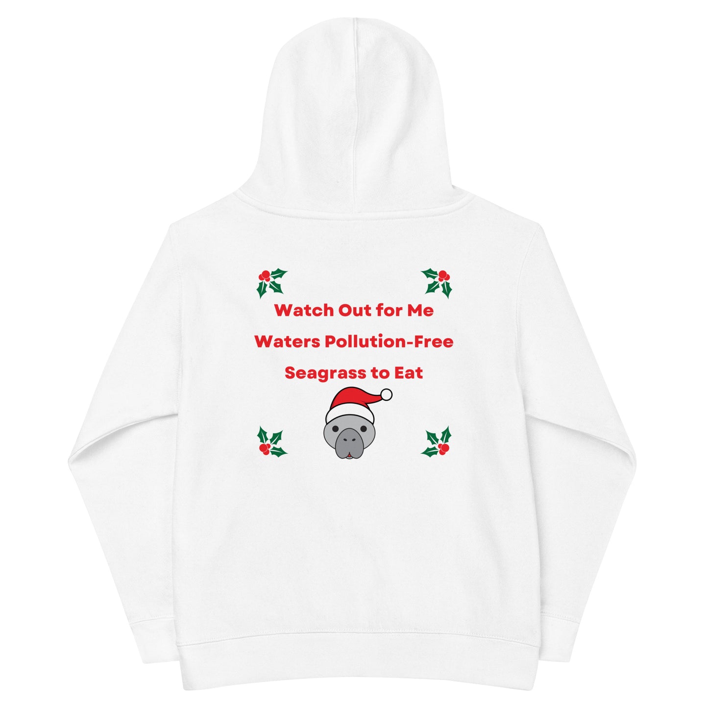 Manatee Holiday Wishes Christmas Embroidered Kids Hoodie