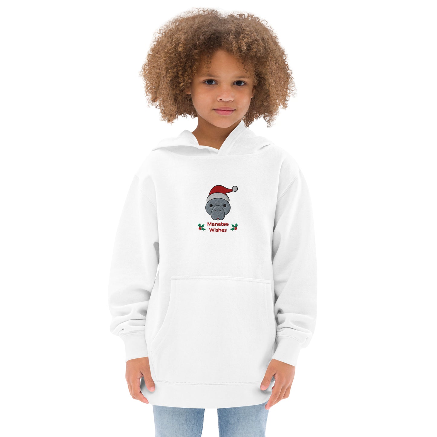 Manatee Holiday Wishes Christmas Embroidered Kids Hoodie